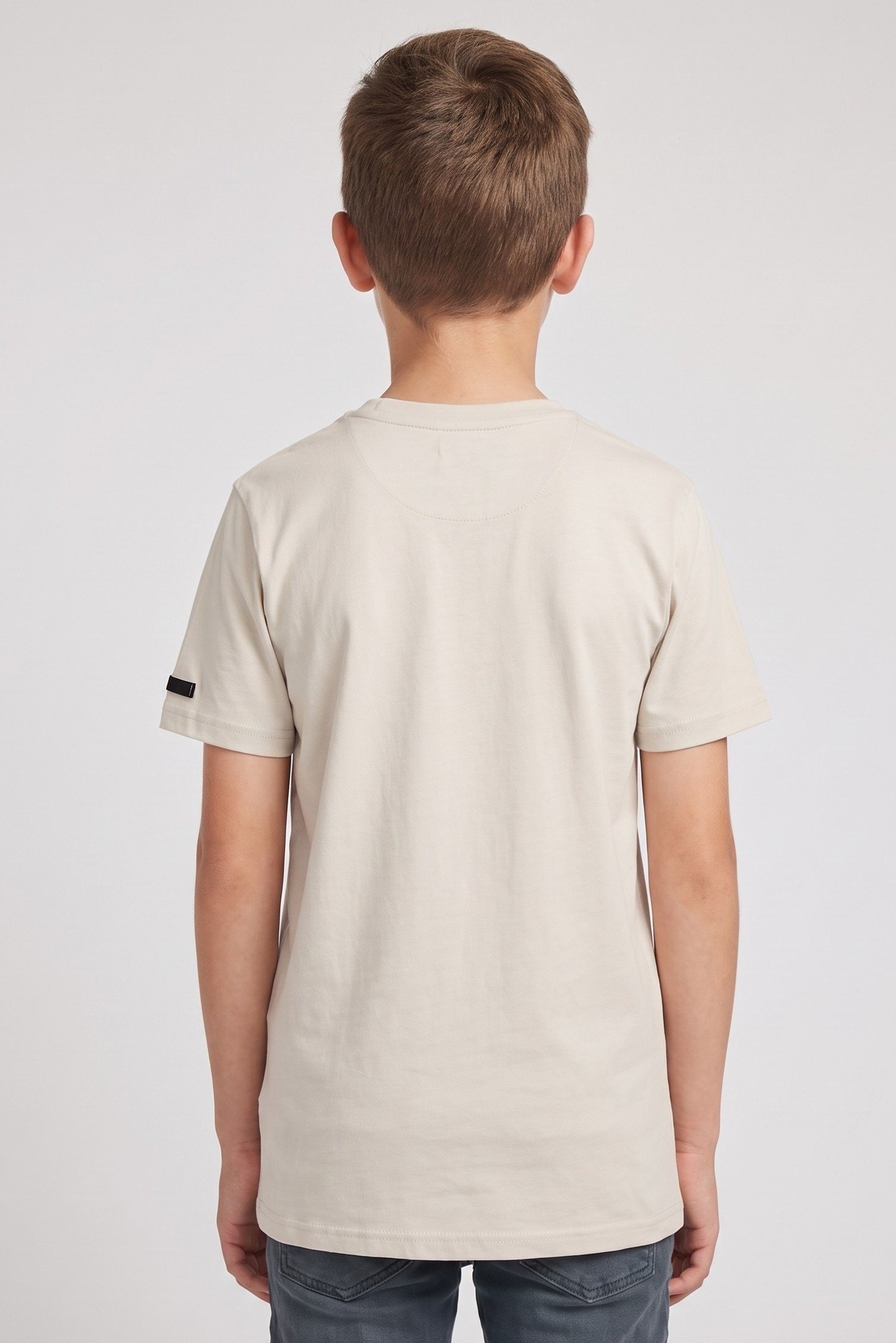 Kids Boy Crew Neck Short Sleeve Brand Logo T-Shirt, Beige