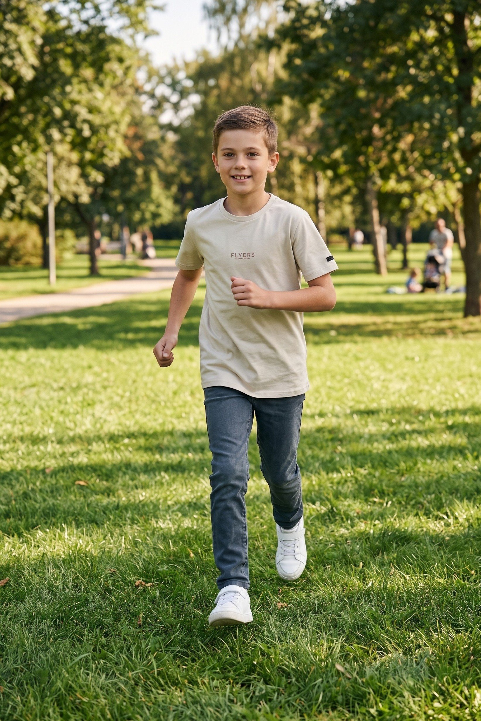 Kids Boy Crew Neck Short Sleeve Brand Logo T-Shirt, Beige