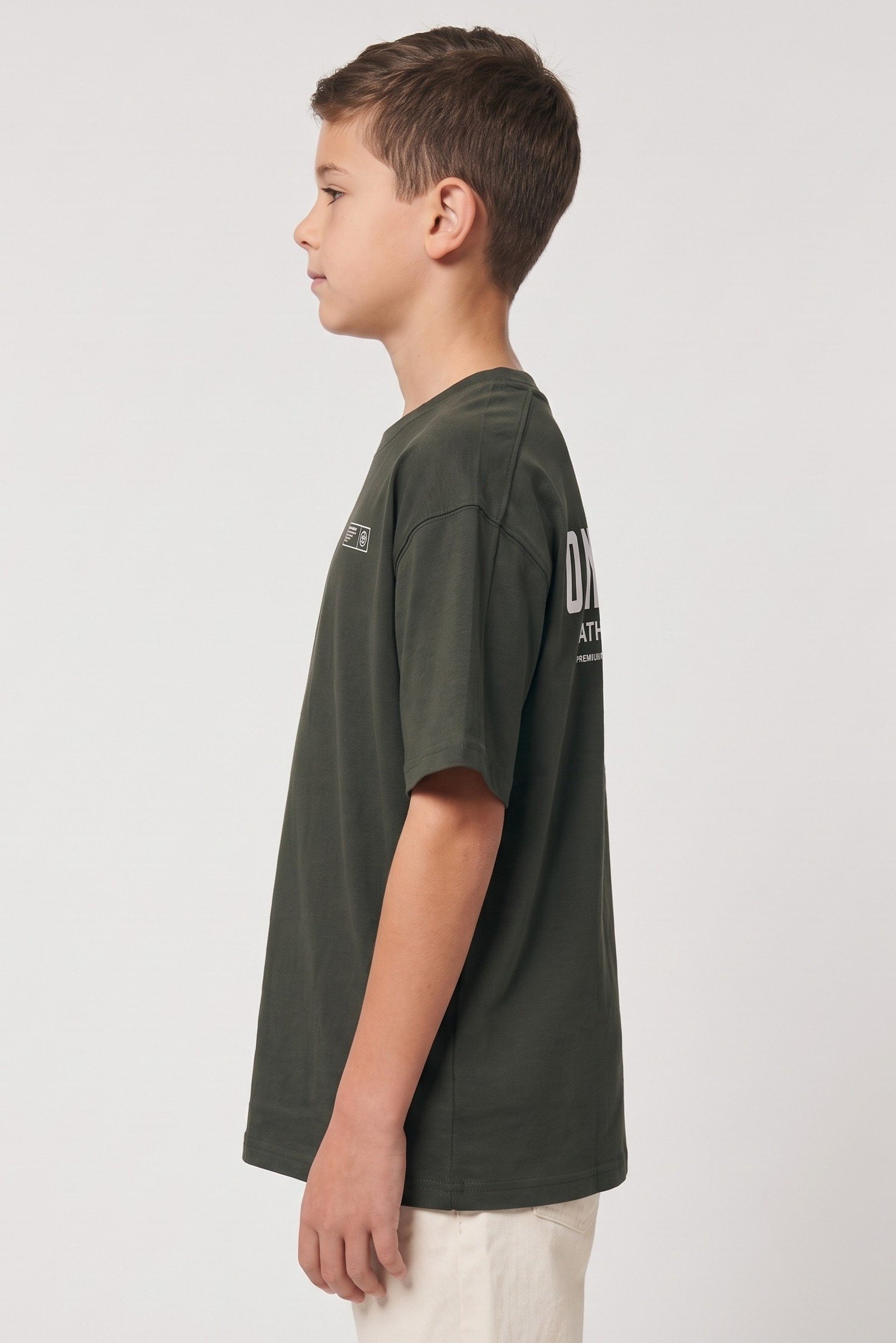 Kids Boy Oversized Fit Short Sleeve Graphic Print T-Shirt, Deep Olive