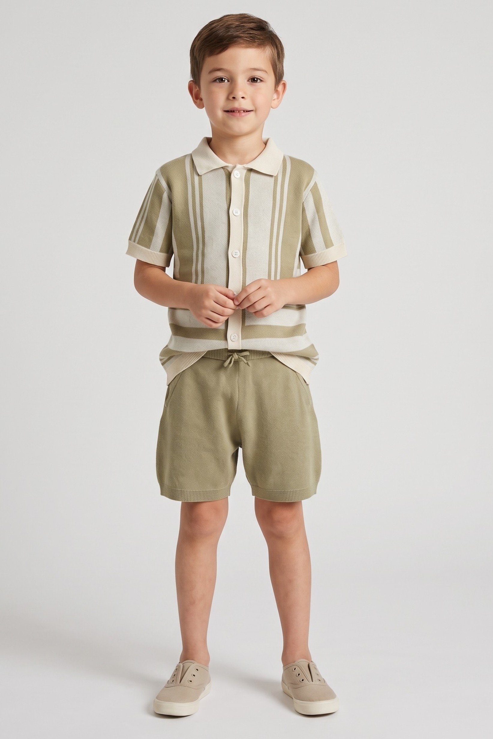 Kids Boy 2 Pieces Knitted Shirt And Shorts Set, Multicolor