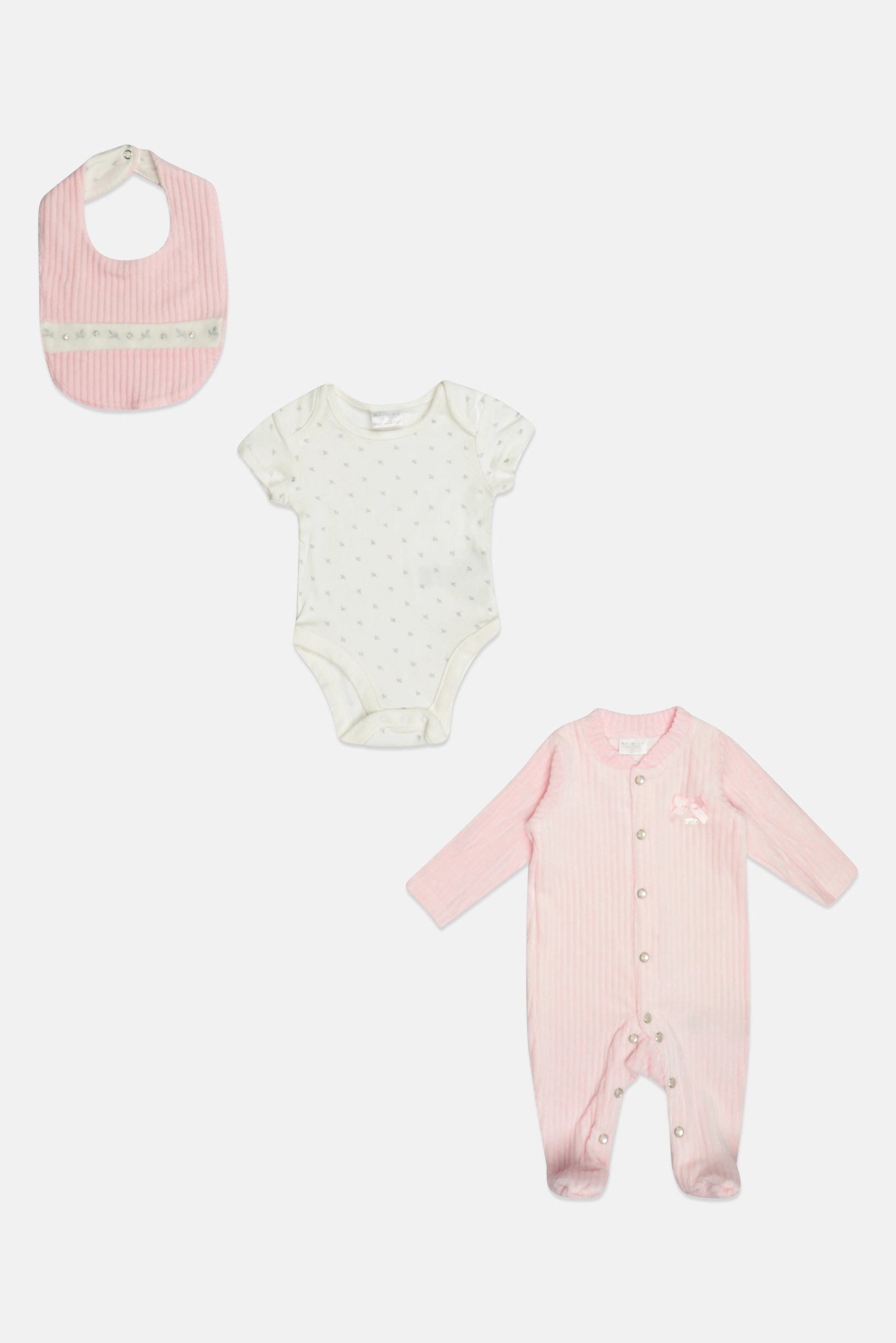 Toddlers Girl 3 Pcs Allover Print Bodysuit And Rompers With Bib, Multicolor