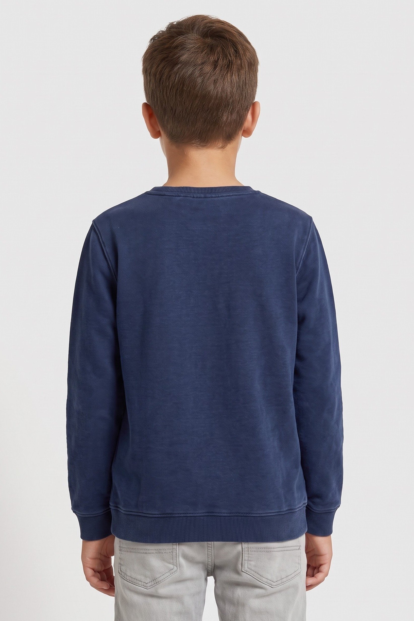 Kids Boy Embroidered Logo Long Sleeve Sweatshirt, Indigo Blue