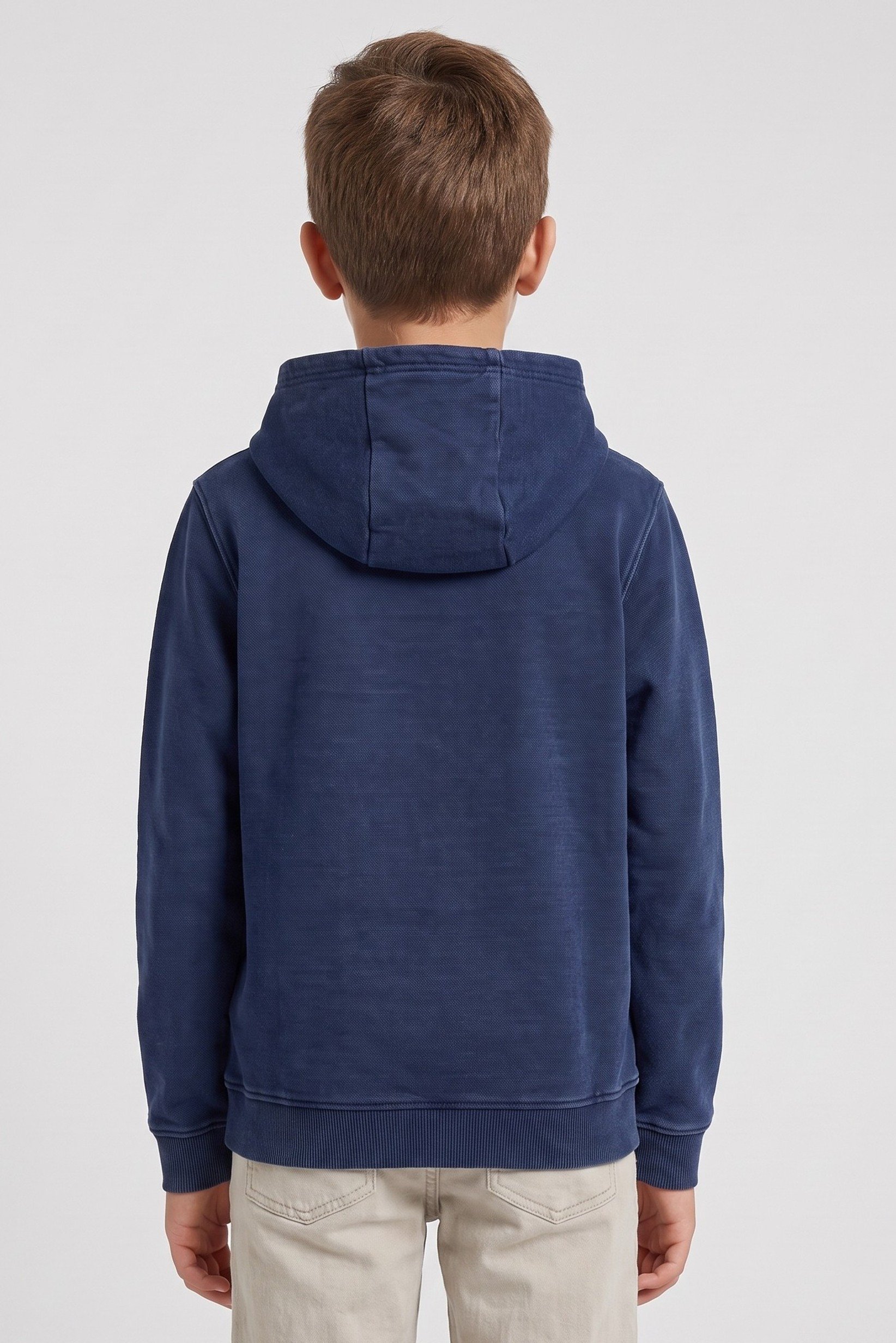 Kids Boy Embroidered Logo Long Sleeve Hoodie, Indigo Blue