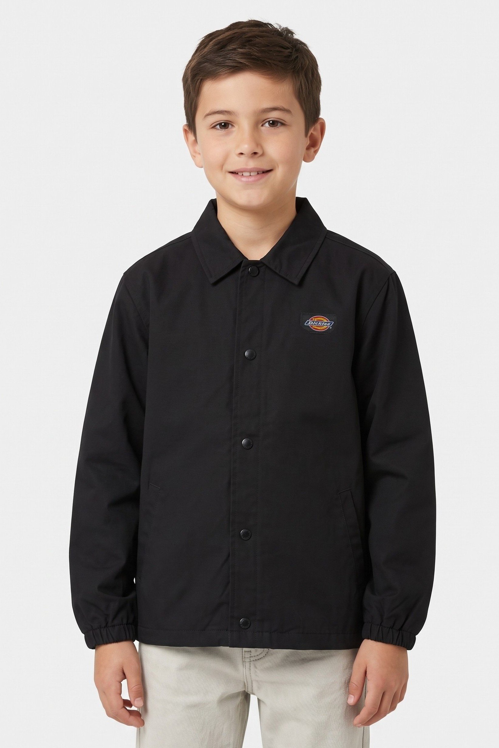 Kids Boy Embroidered Logo Jacket Shirt, Black