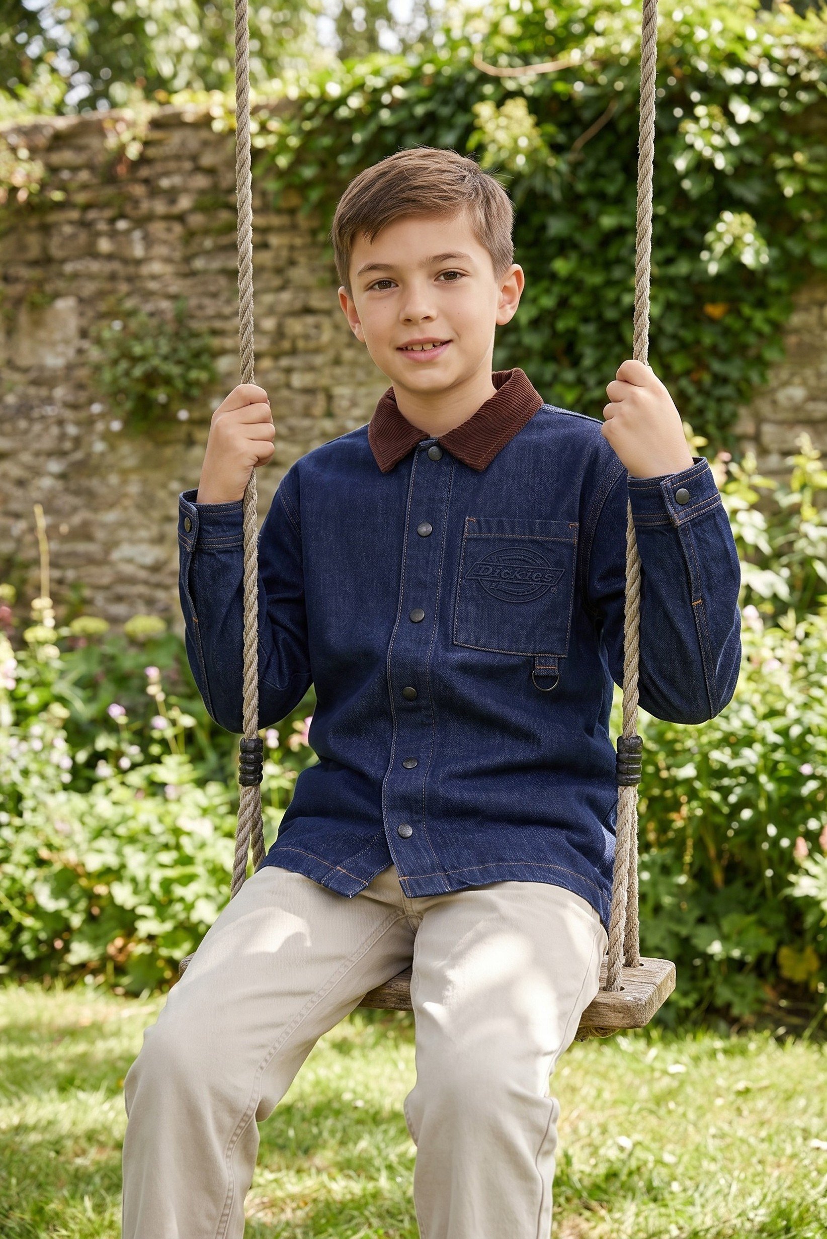 Kids Boy Brand Logo Denim Jacket Shirt, Dark Navy