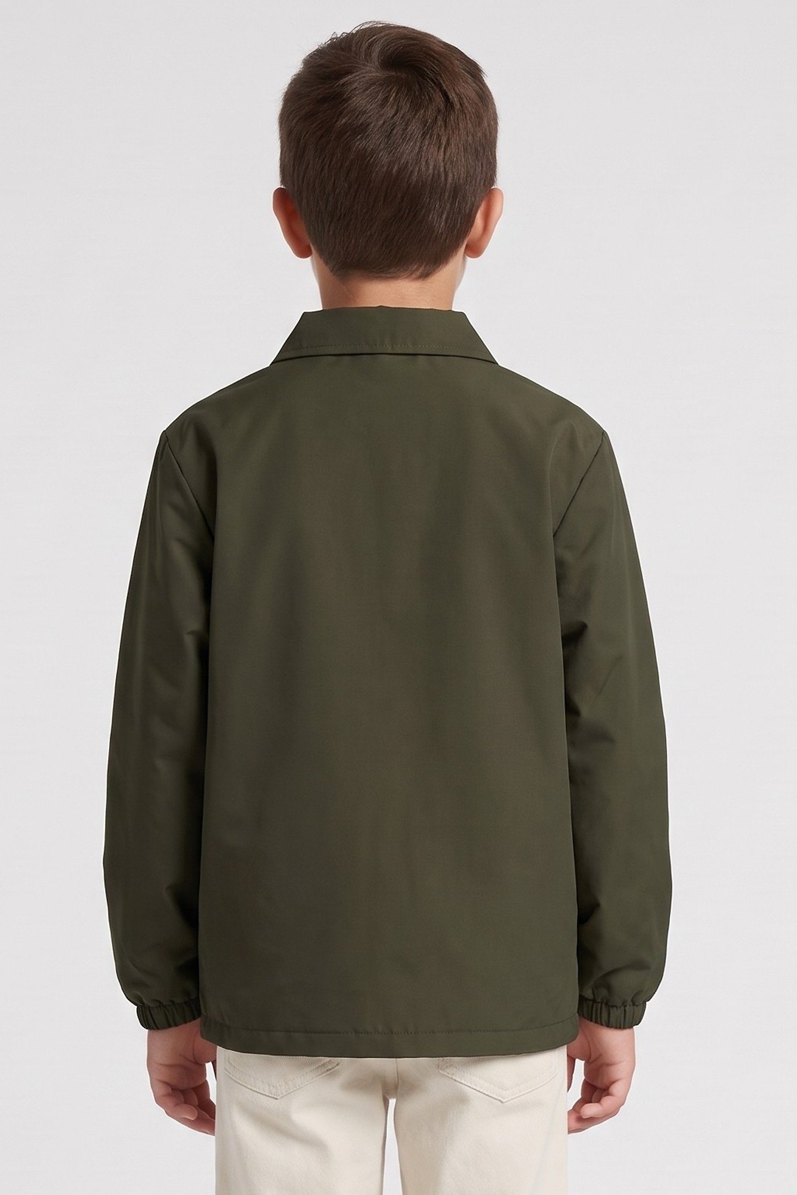 Kids Boy Embroidered Logo Jacket Shirt, Dark Olive