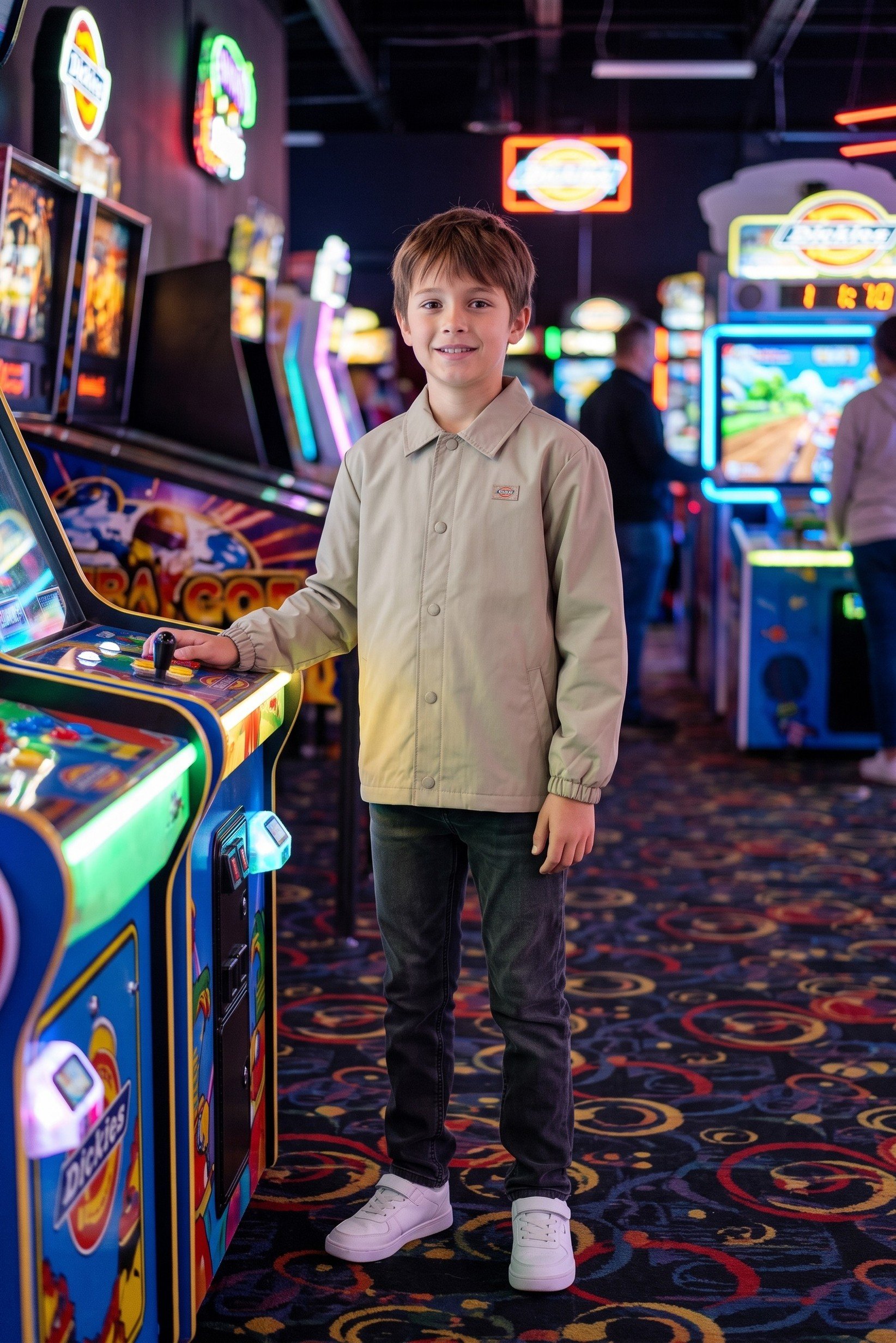 Kids Boy Embroidered Logo Jacket Shirt, Dark Beige