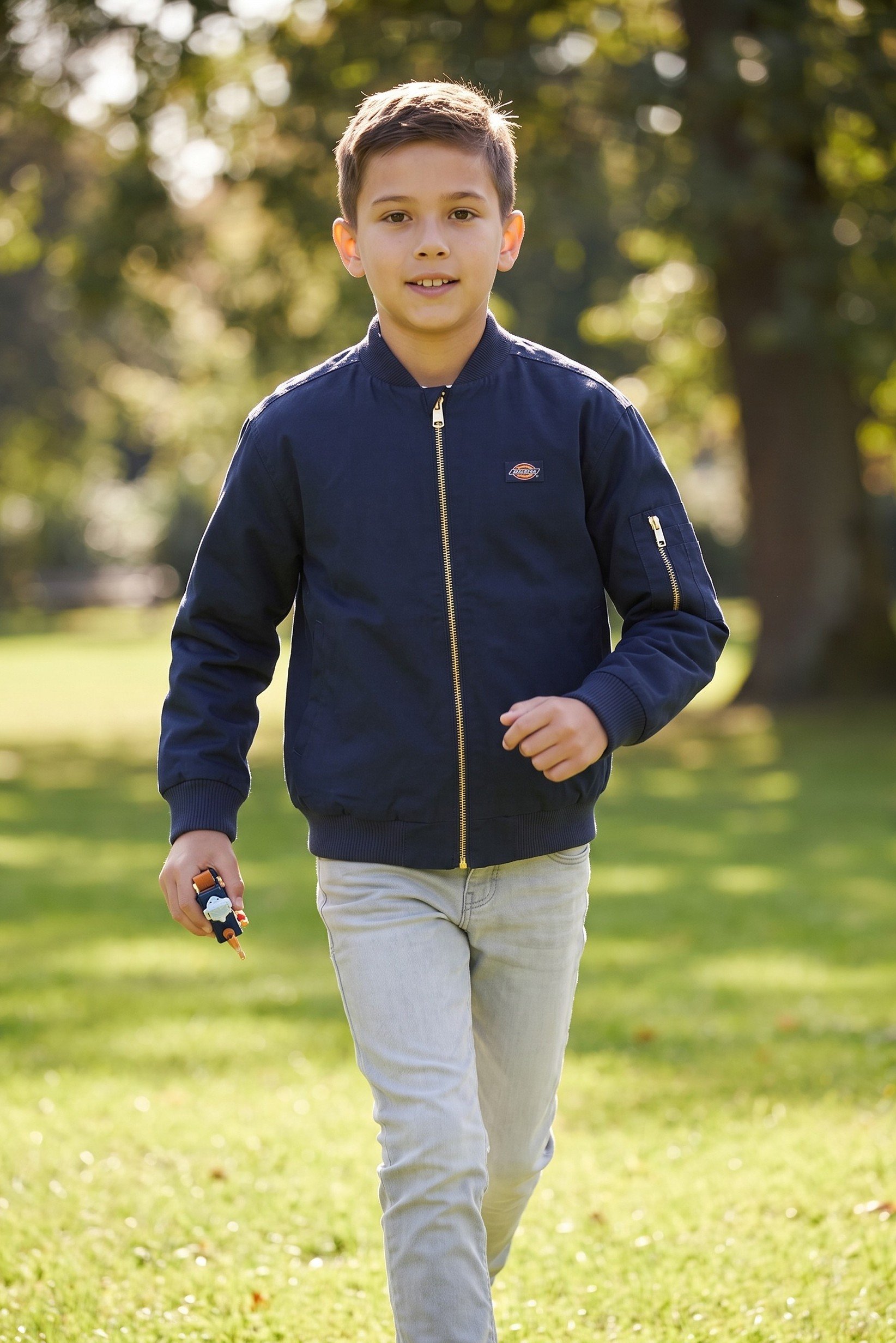 Kids Boy Embroidered Logo Bomber Jacket, Navy Blue
