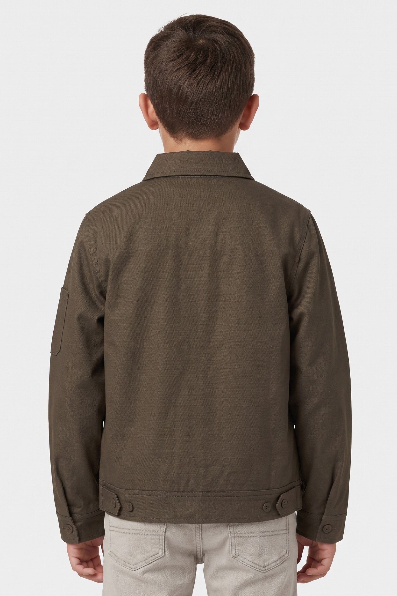 Kids Boy Embroidered Logo Jacket Shirt, Dark Olive