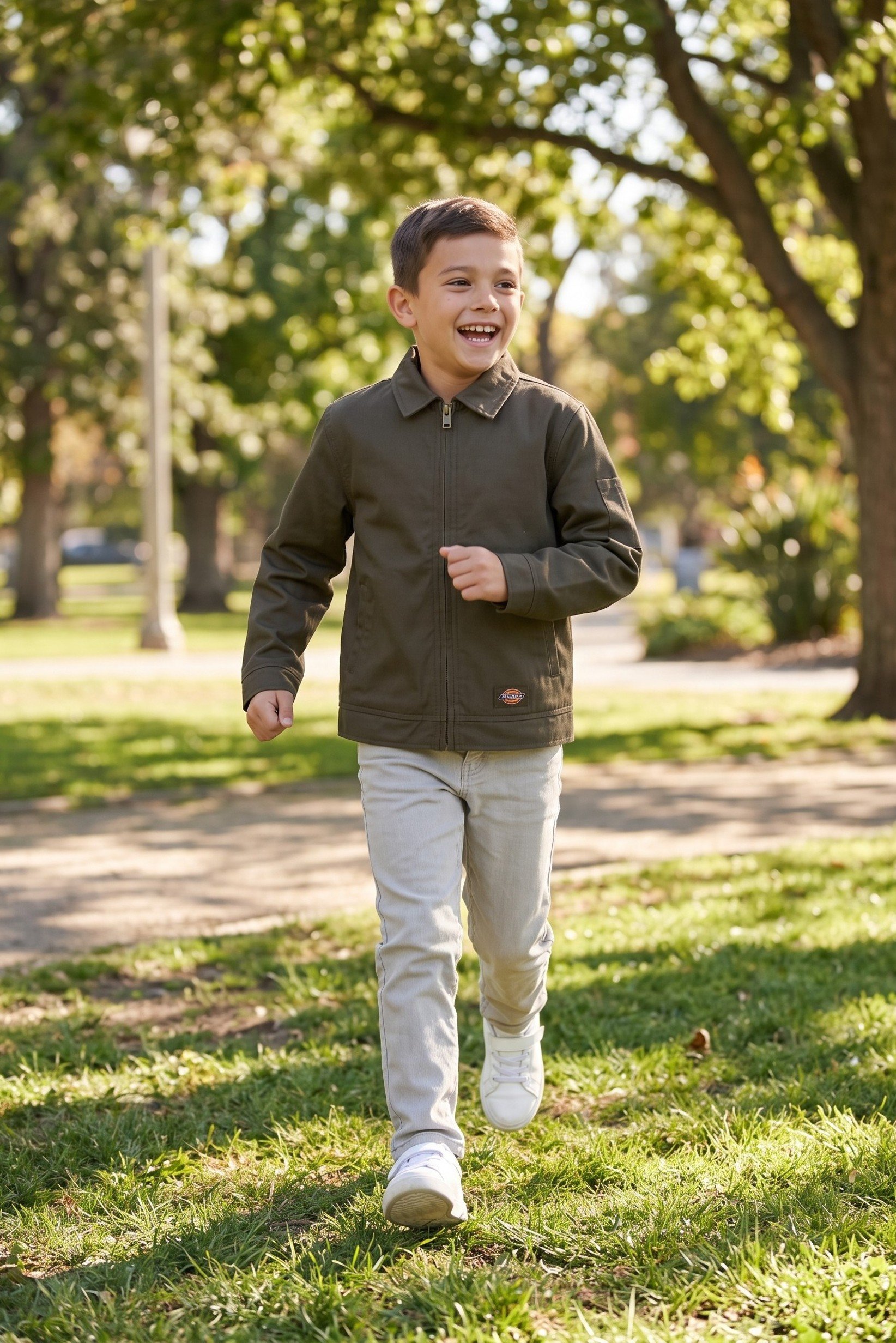 Kids Boy Embroidered Logo Jacket Shirt, Dark Olive