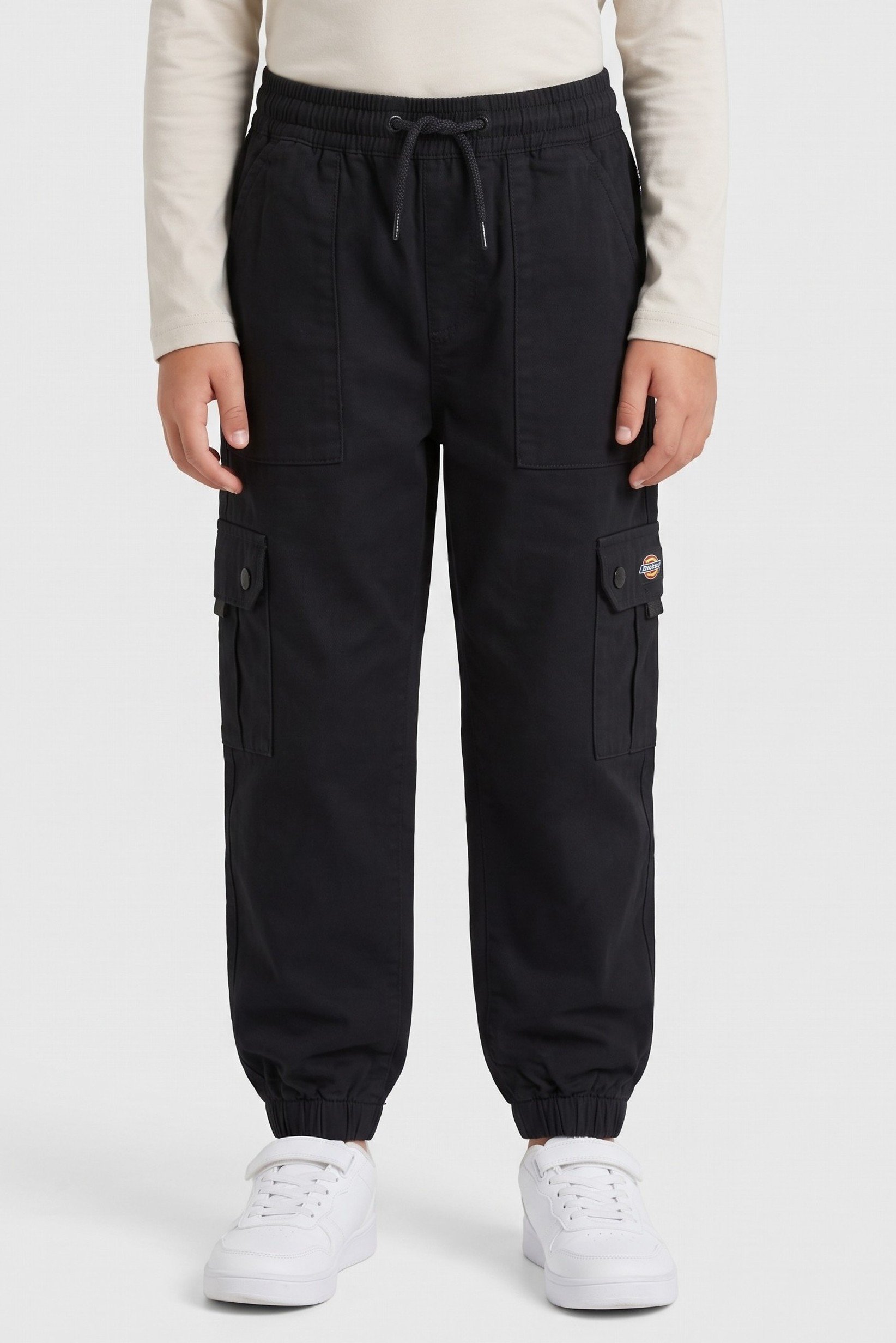 Kids Boy Solid Cargo Pants, Black