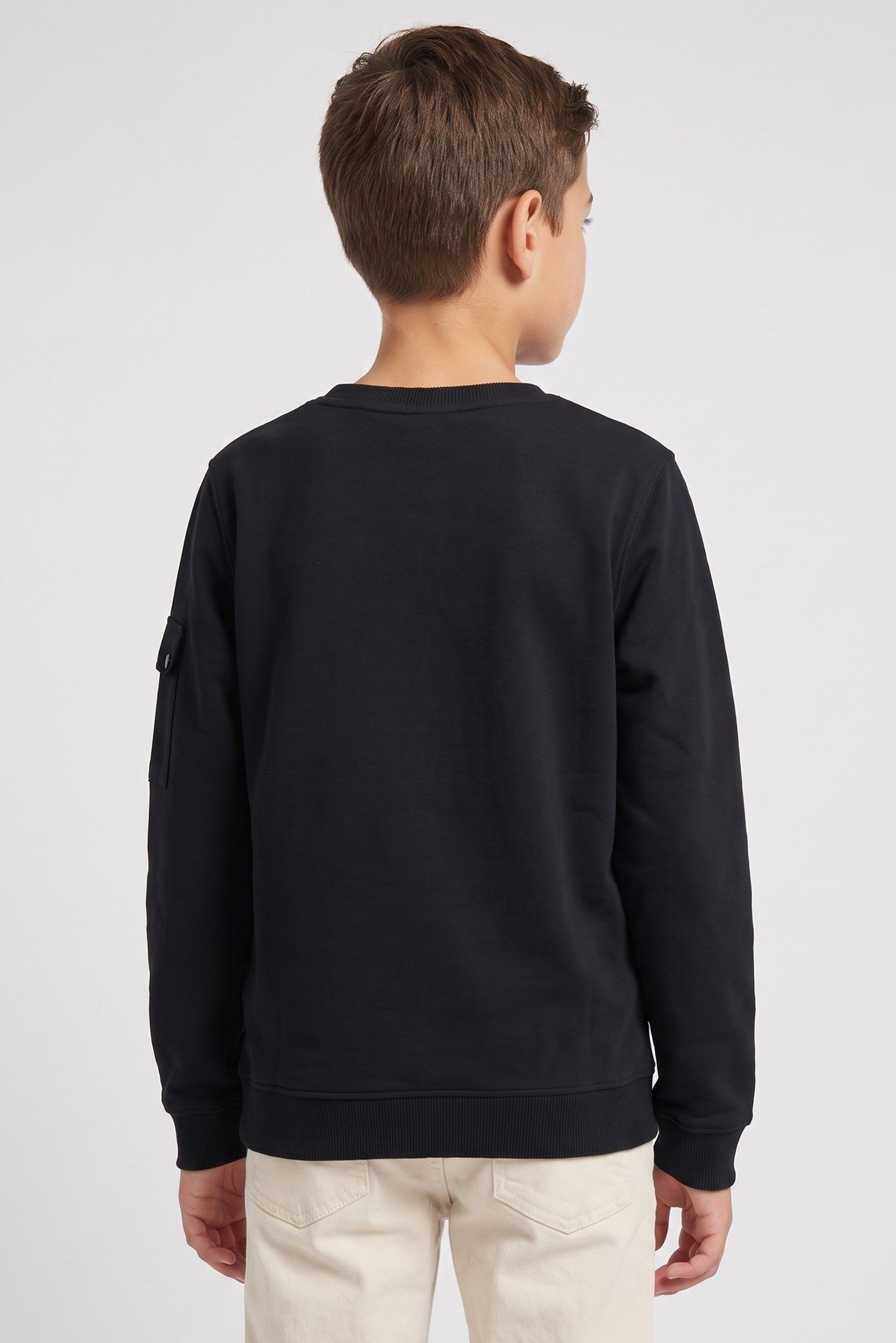 Kids Boy Crew Neck Long Sleeve Embroidered Logo Sweatshirt, Black