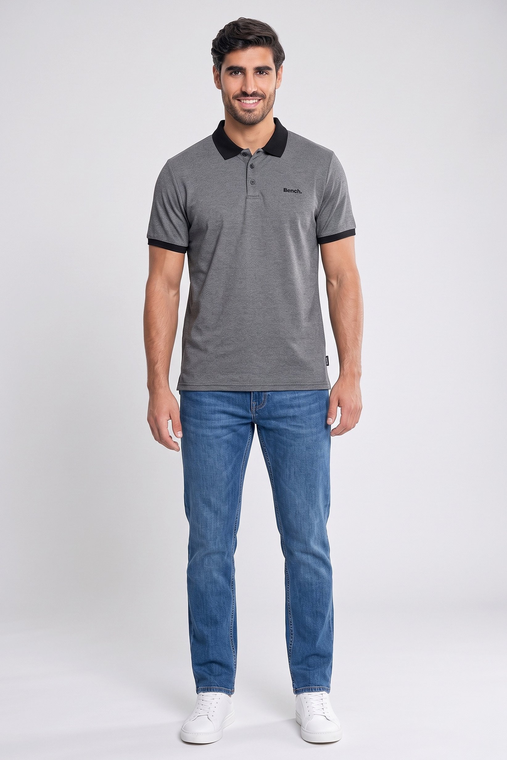 Men Regular Fit Embroidered Logo Short Sleeve Polo Shirt, Dark Grey