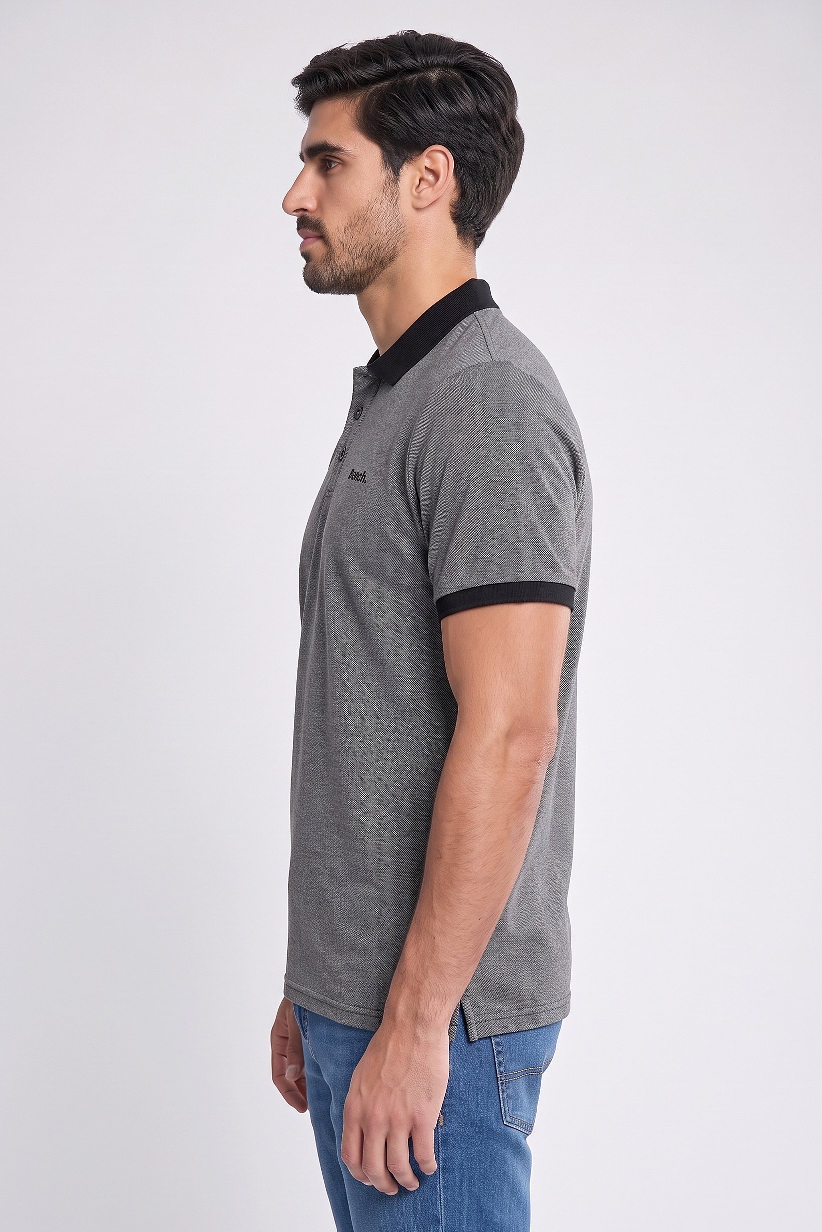 Men Regular Fit Embroidered Logo Short Sleeve Polo Shirt, Dark Grey