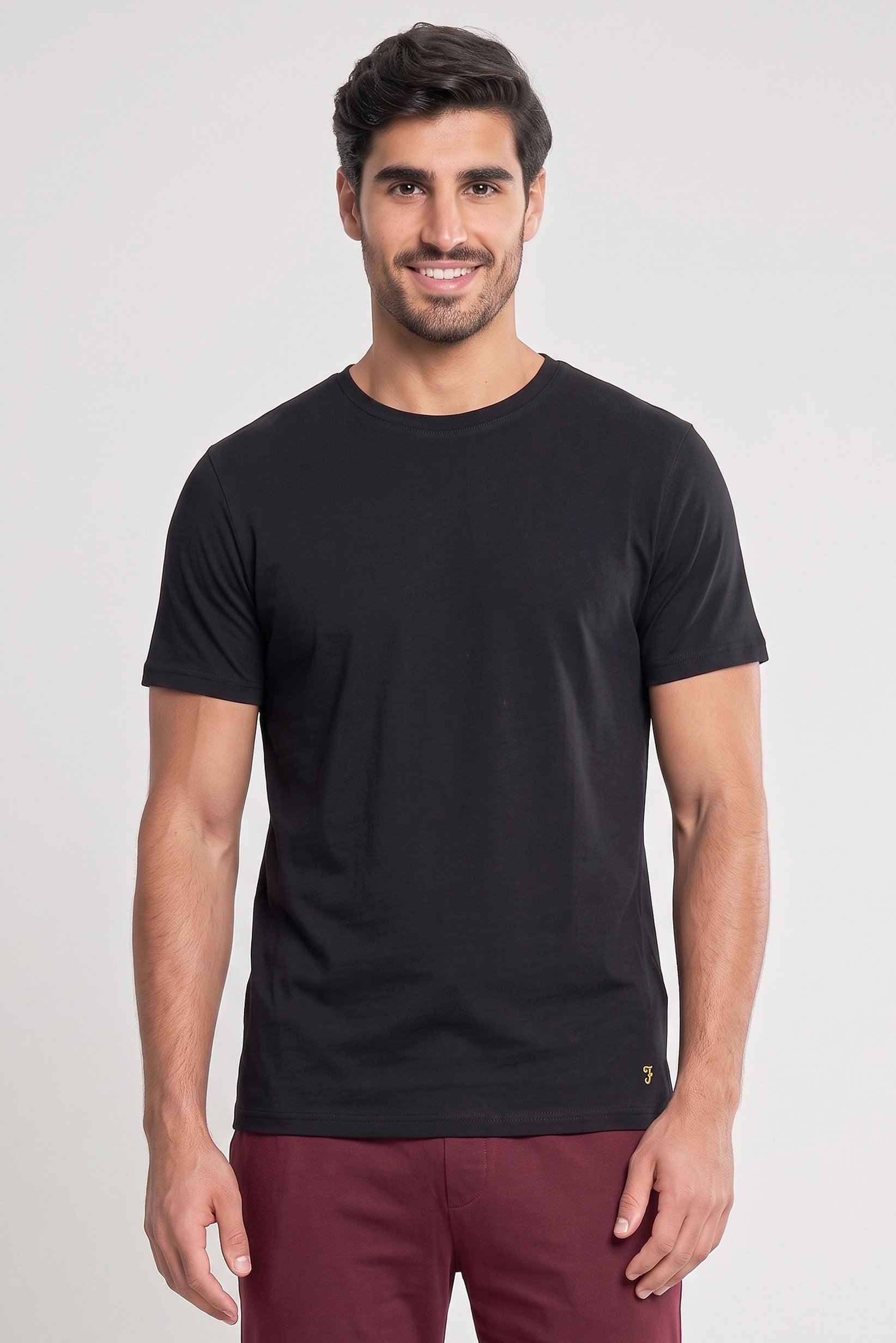 Men 3 Piece Crew Neck Short Sleeve Heather Lounge T-shirt, Black