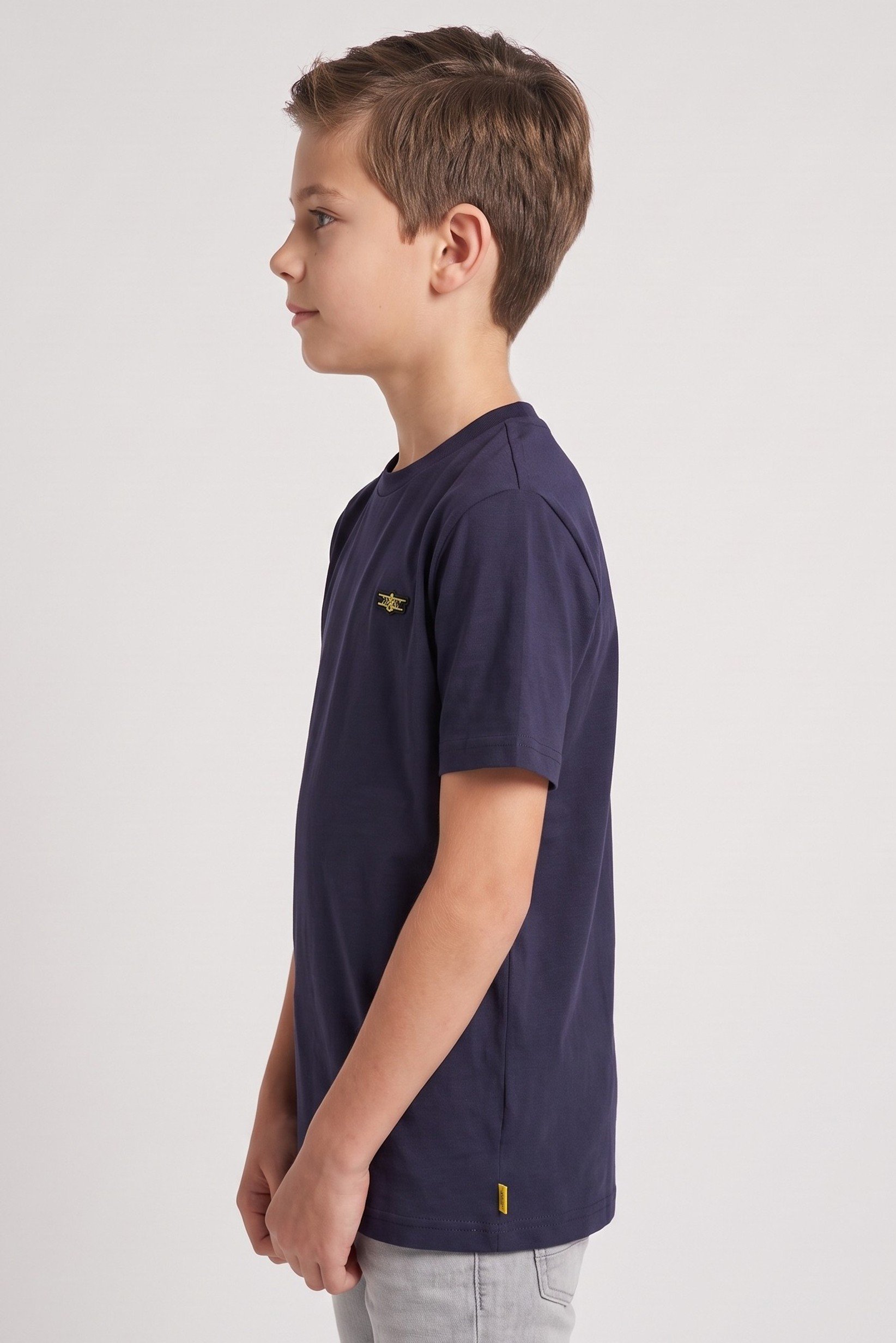 Kids Boy Crew Neck Short Sleeve Embroidered Logo T-Shirt, Navy