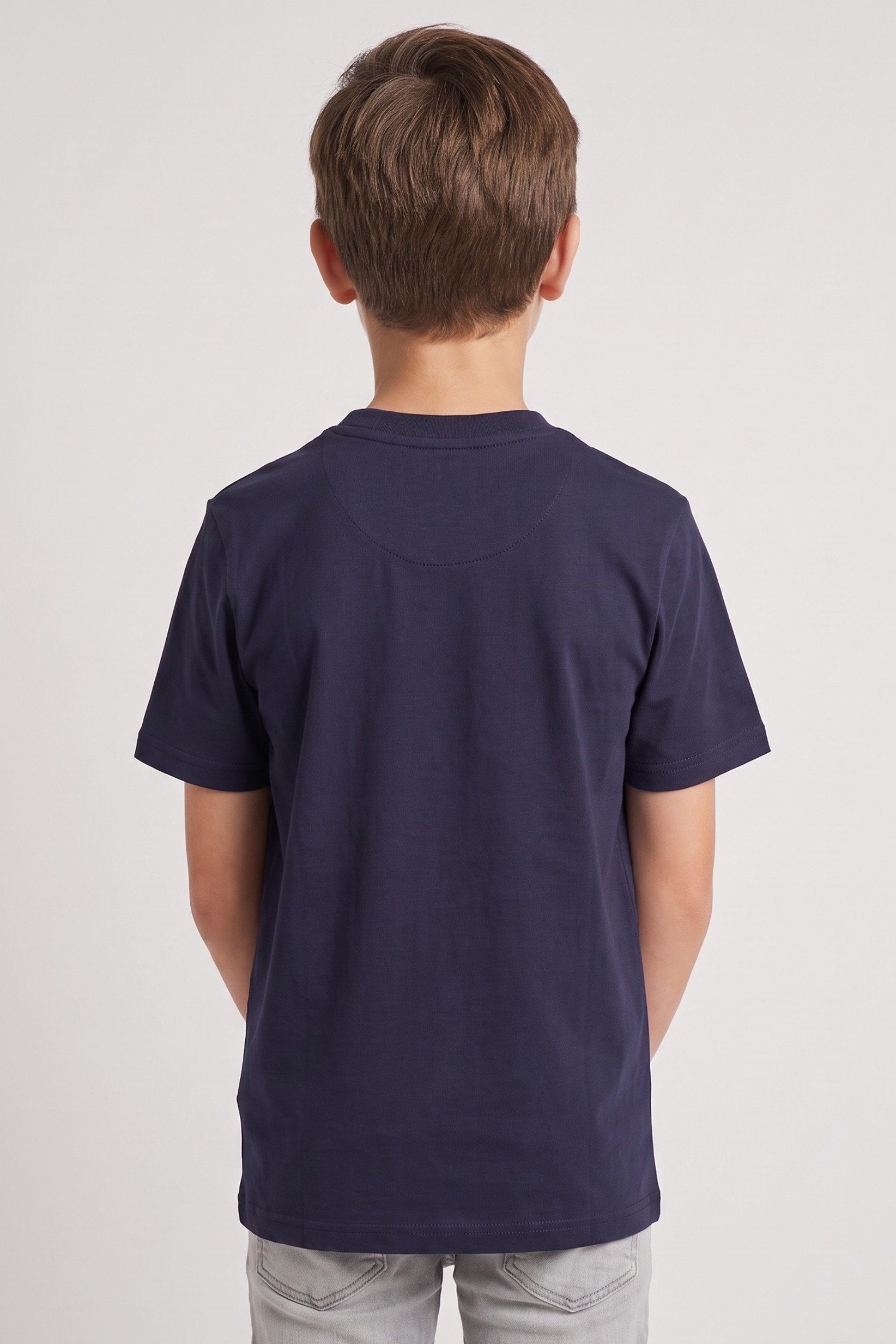 Kids Boy Crew Neck Short Sleeve Embroidered Logo T-Shirt, Navy