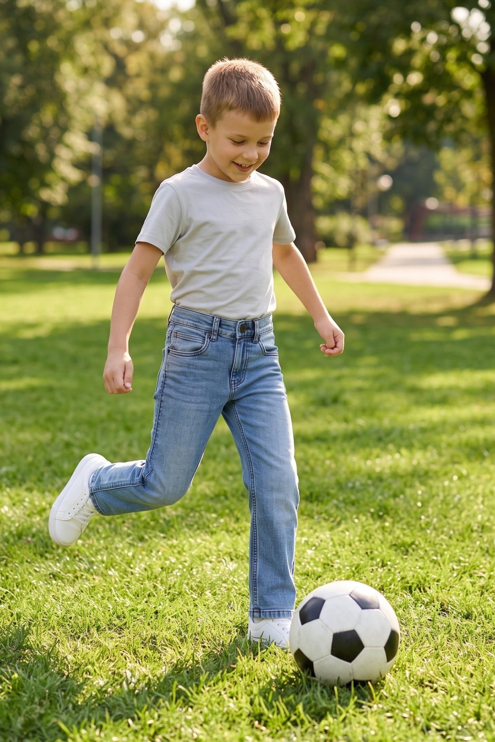 Kids Boy Washed Stretchable Jeans, Light Blue