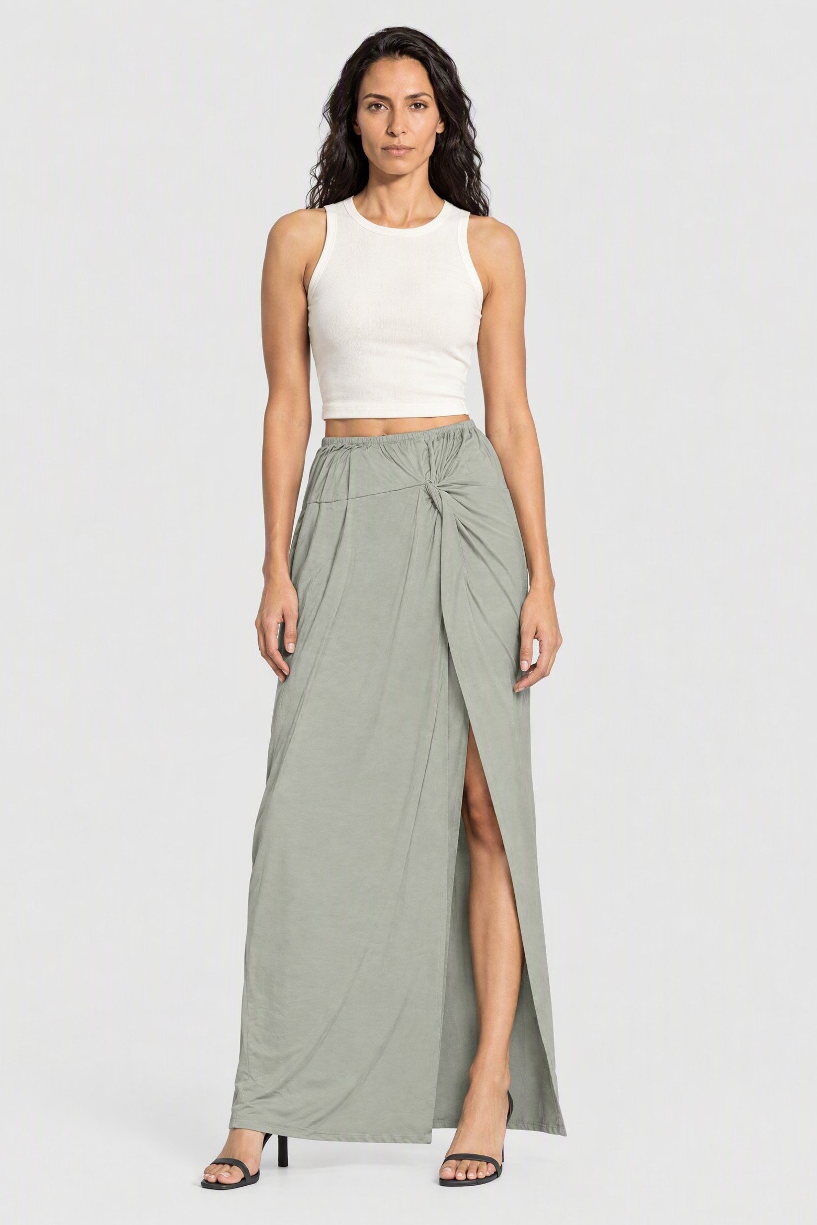 Women Solid Maxi Skirt, Grey
