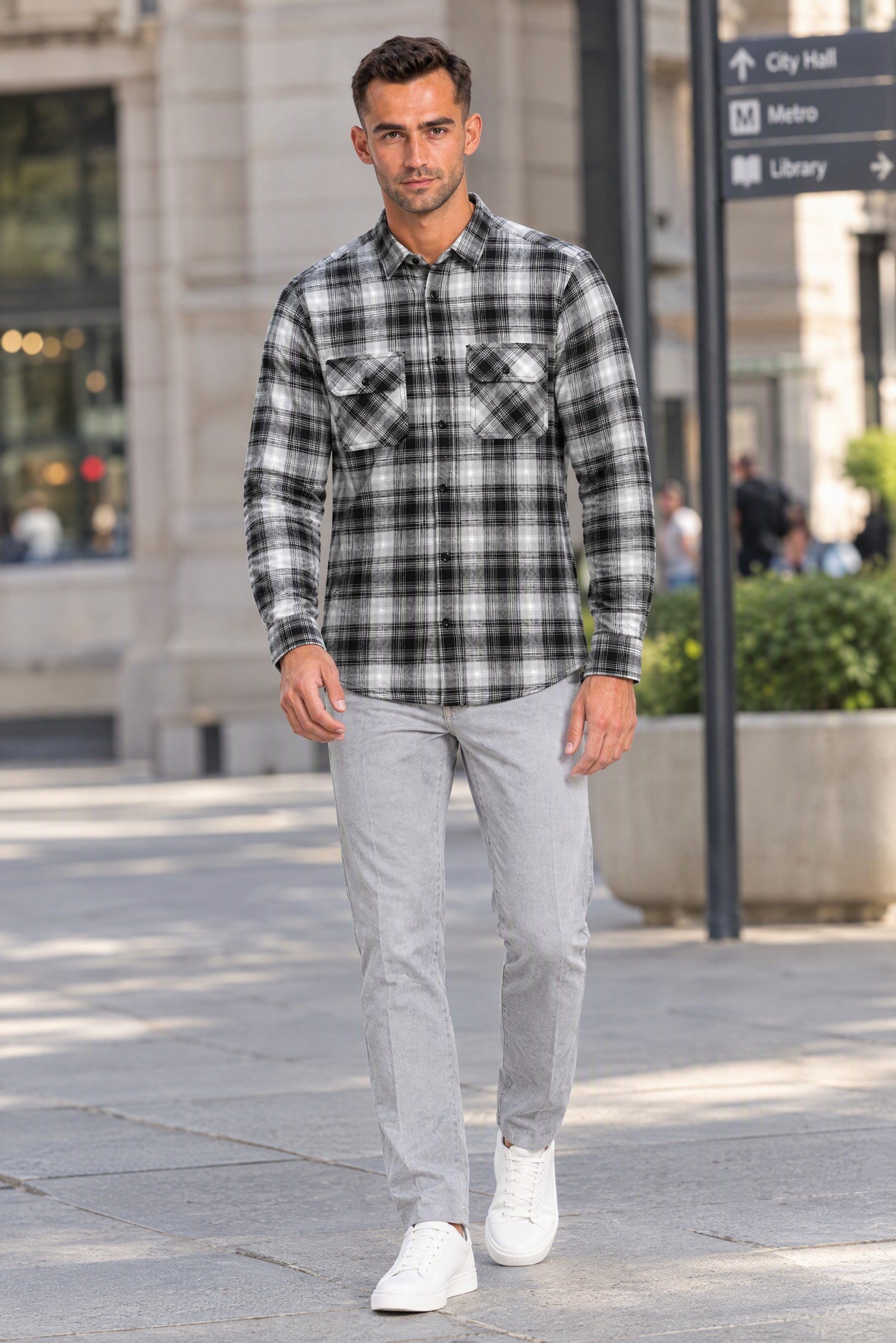 Men Regular Fit Long Sleeve Checkered Casual Shirt, Multicolor