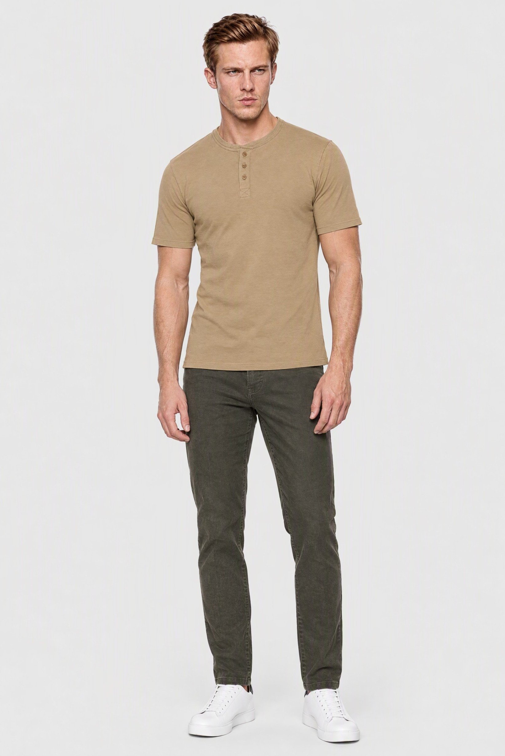 Men Crew Neck Short Sleeve Plain T-Shirt, Tan