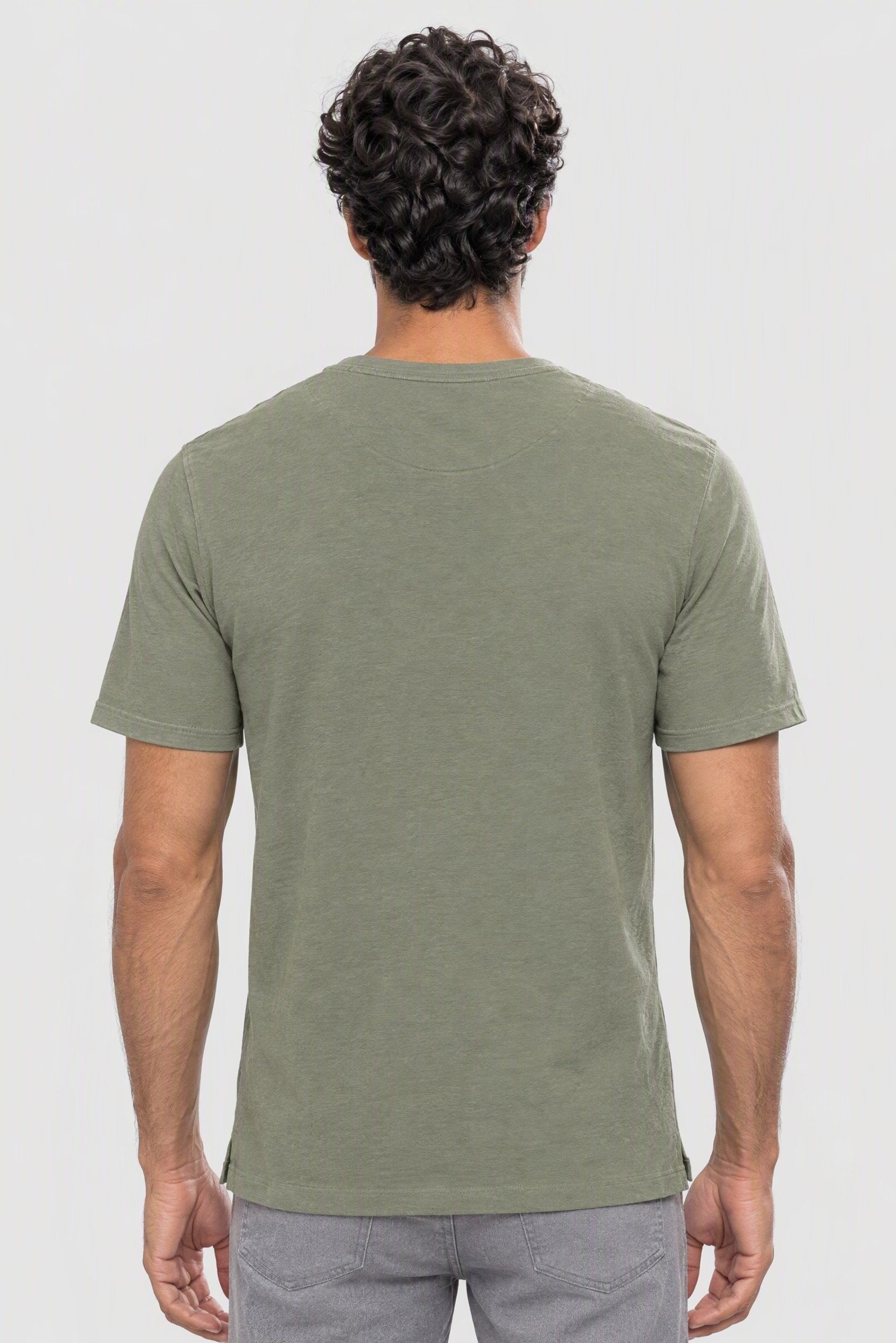 Men Henley Neck Short Sleeve Textured T-Shirt, Green