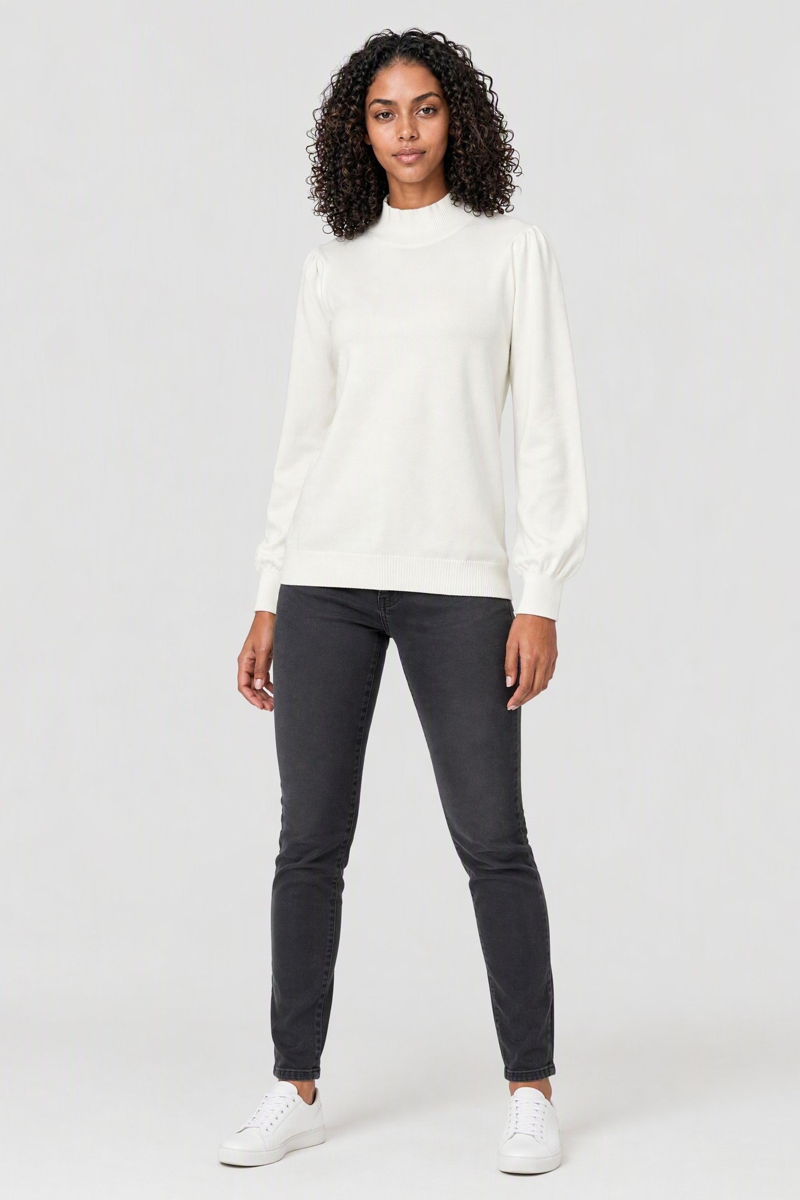 Women Turtle Neck Textured Sweater, White