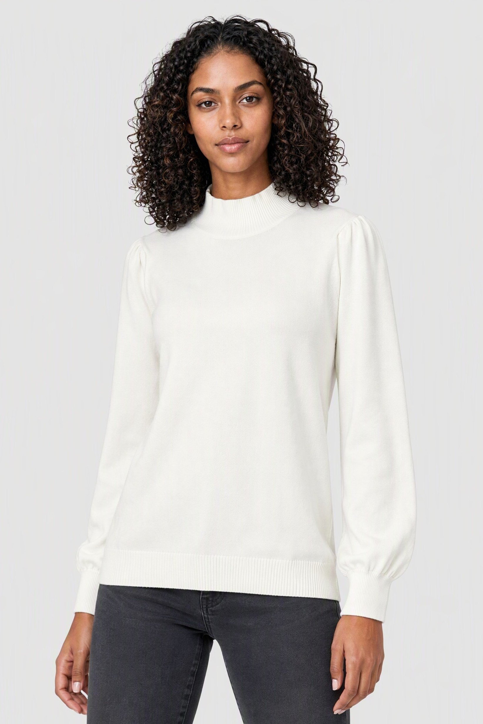 Women Turtle Neck Textured Sweater, White