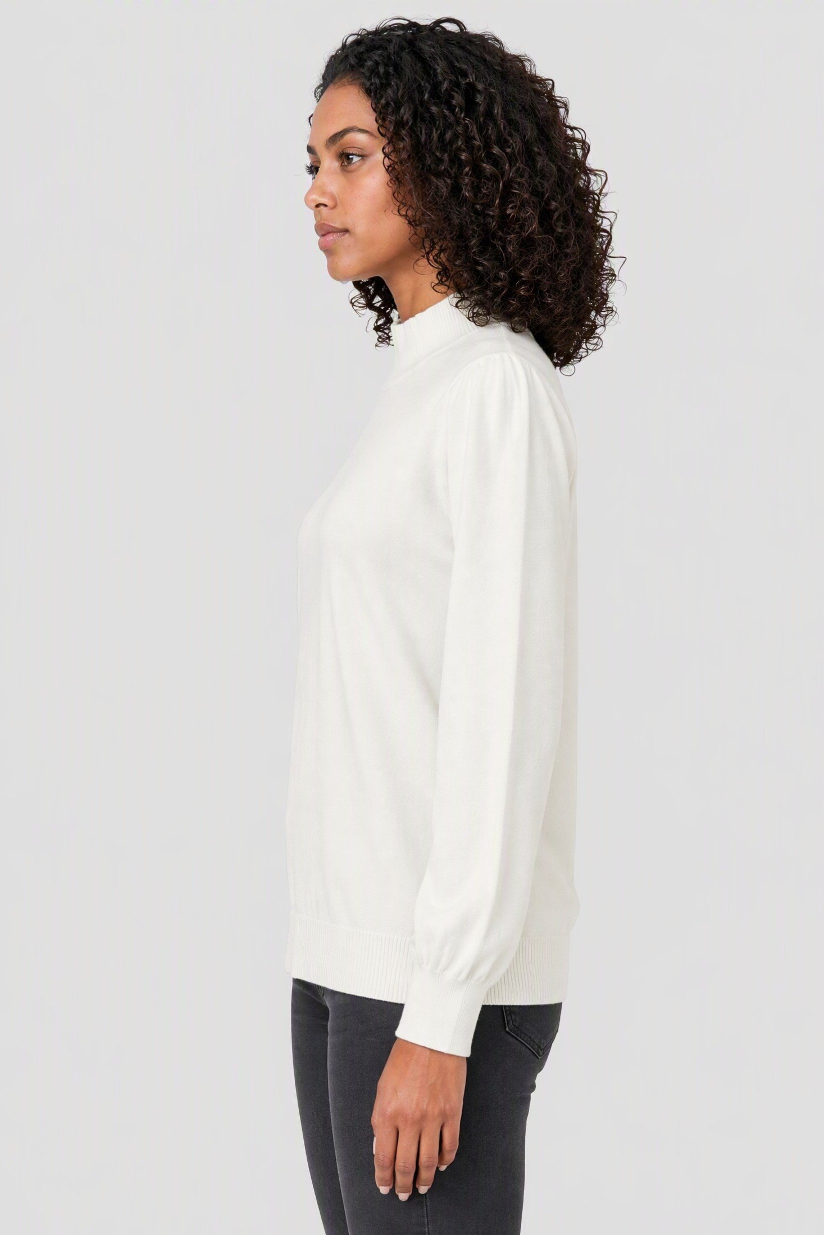 Women Turtle Neck Textured Sweater, White
