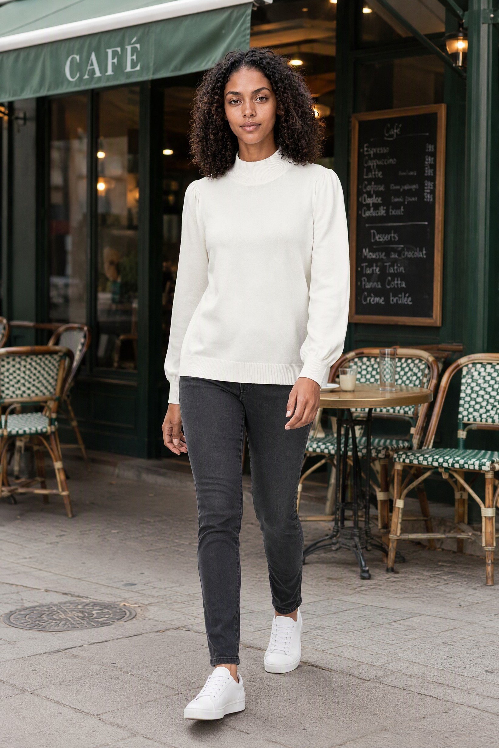 Women Turtle Neck Textured Sweater, White