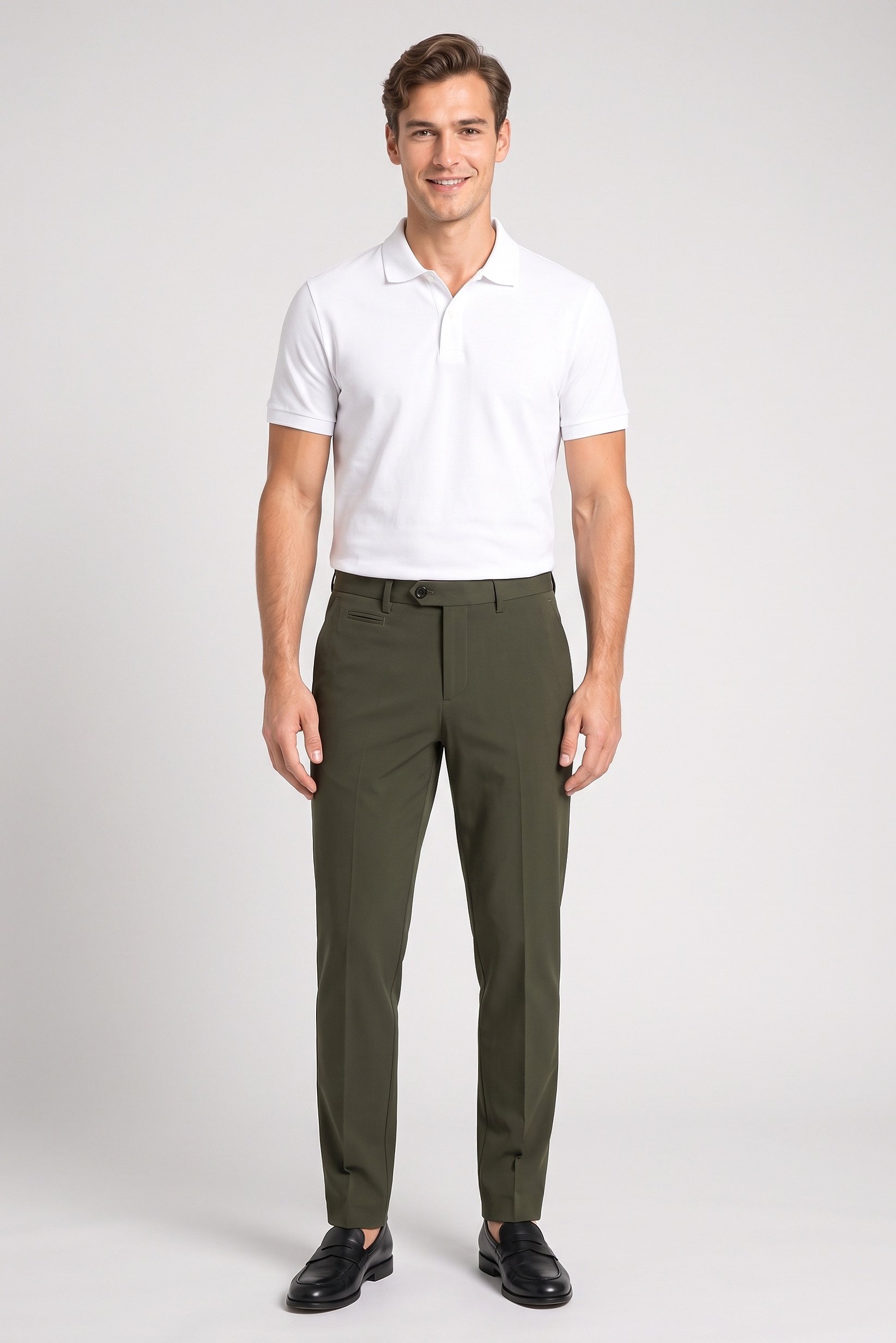 Men Slim Fit Plain Chino Pants, Green