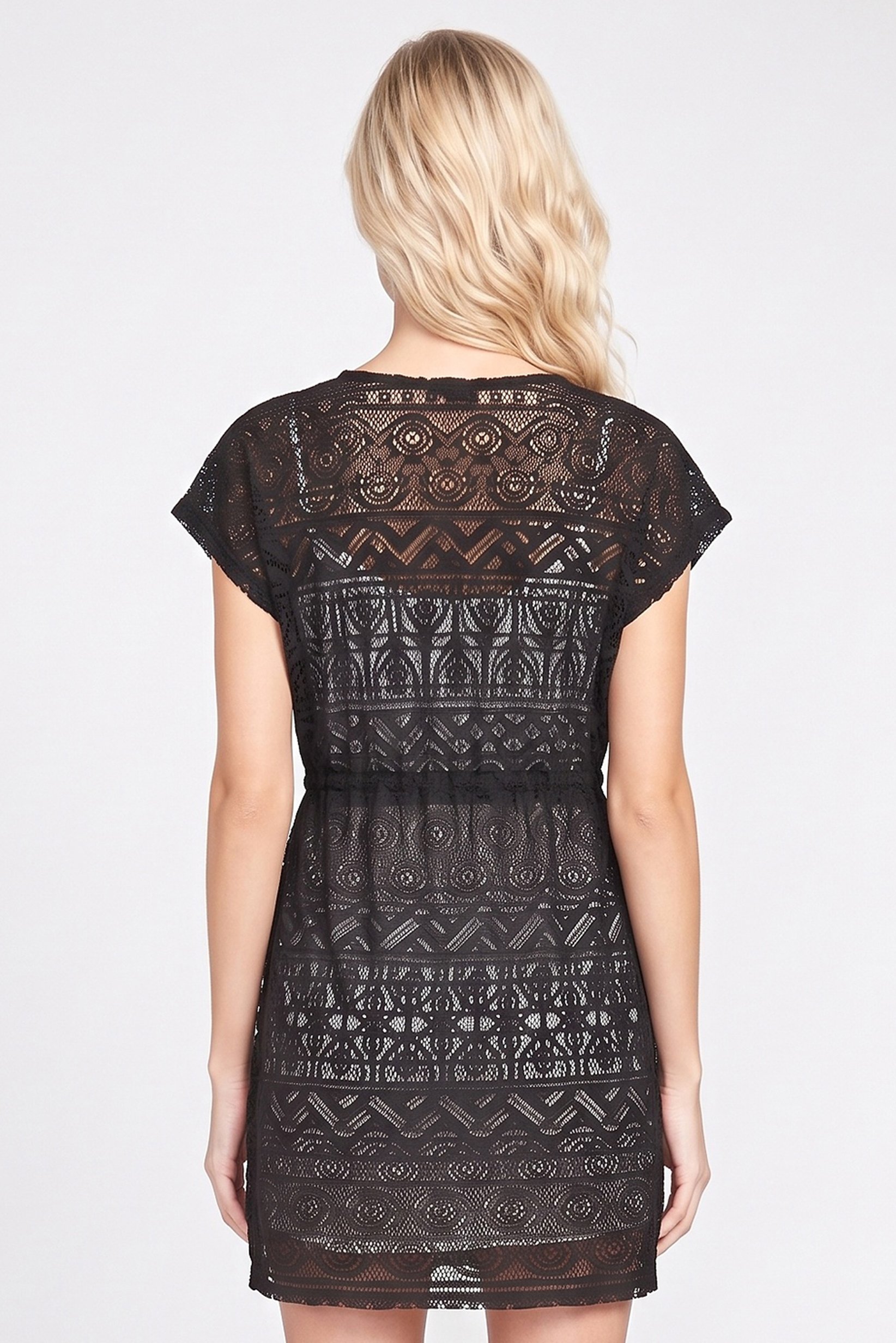 Women Lace Tie Waist Beach Top, Black