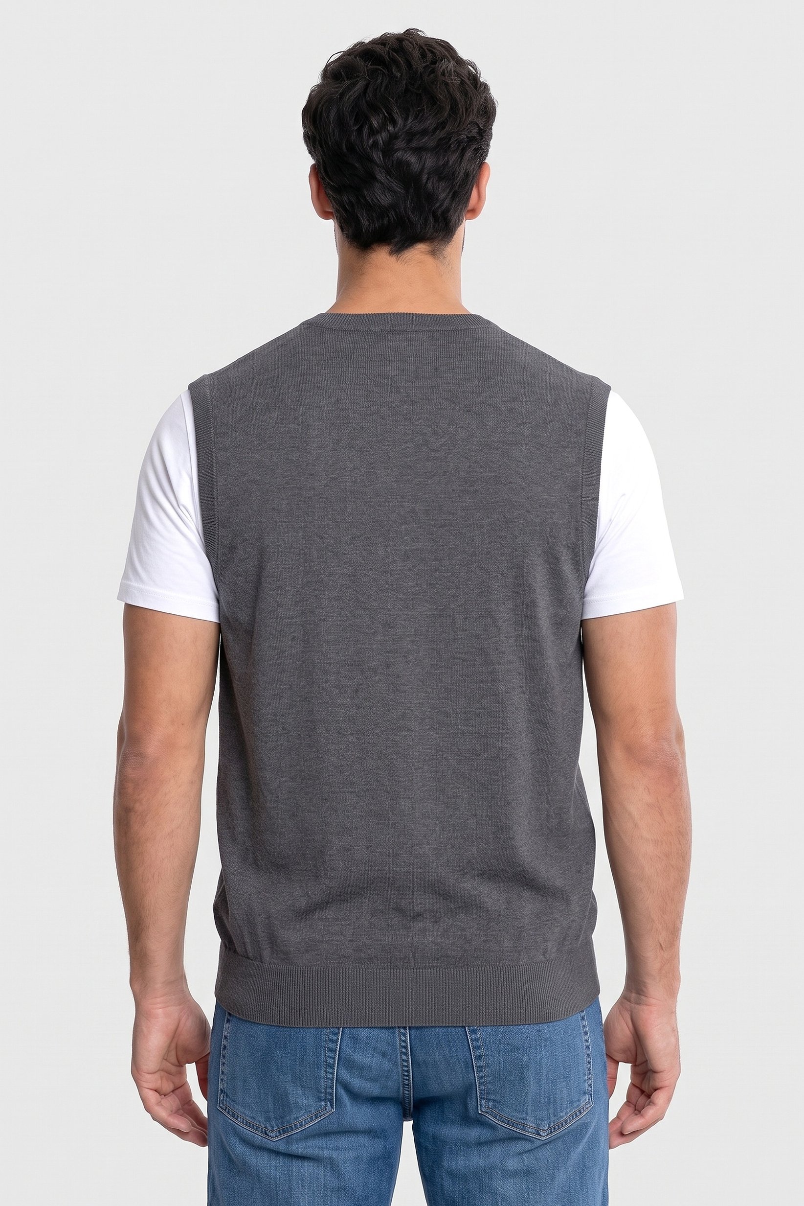 Men V-Neck Sleevess Knitted Sweater, Grey