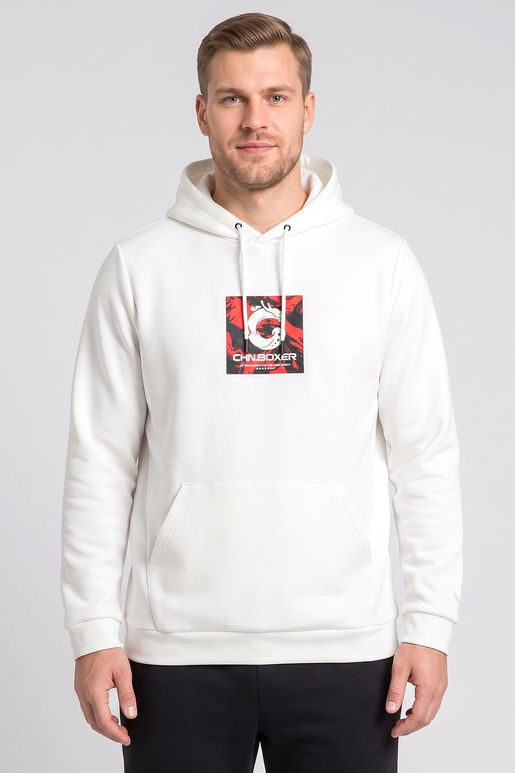 Men Regular Fit Long Sleeve Outdoor Hoodie, White