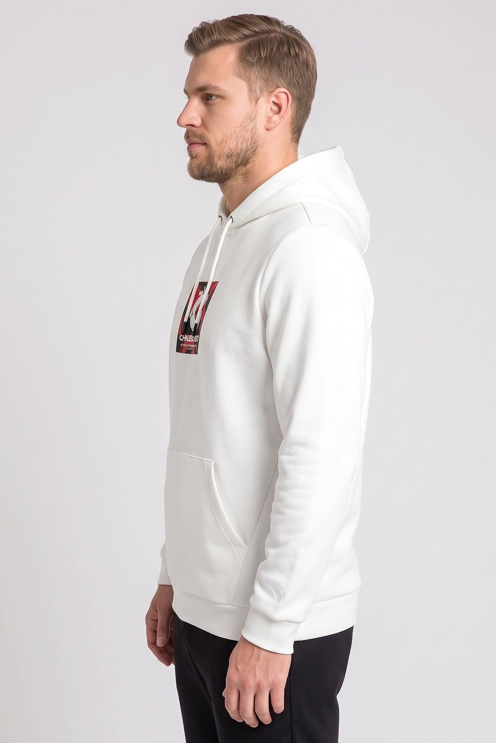 Men Regular Fit Long Sleeve Outdoor Hoodie, White