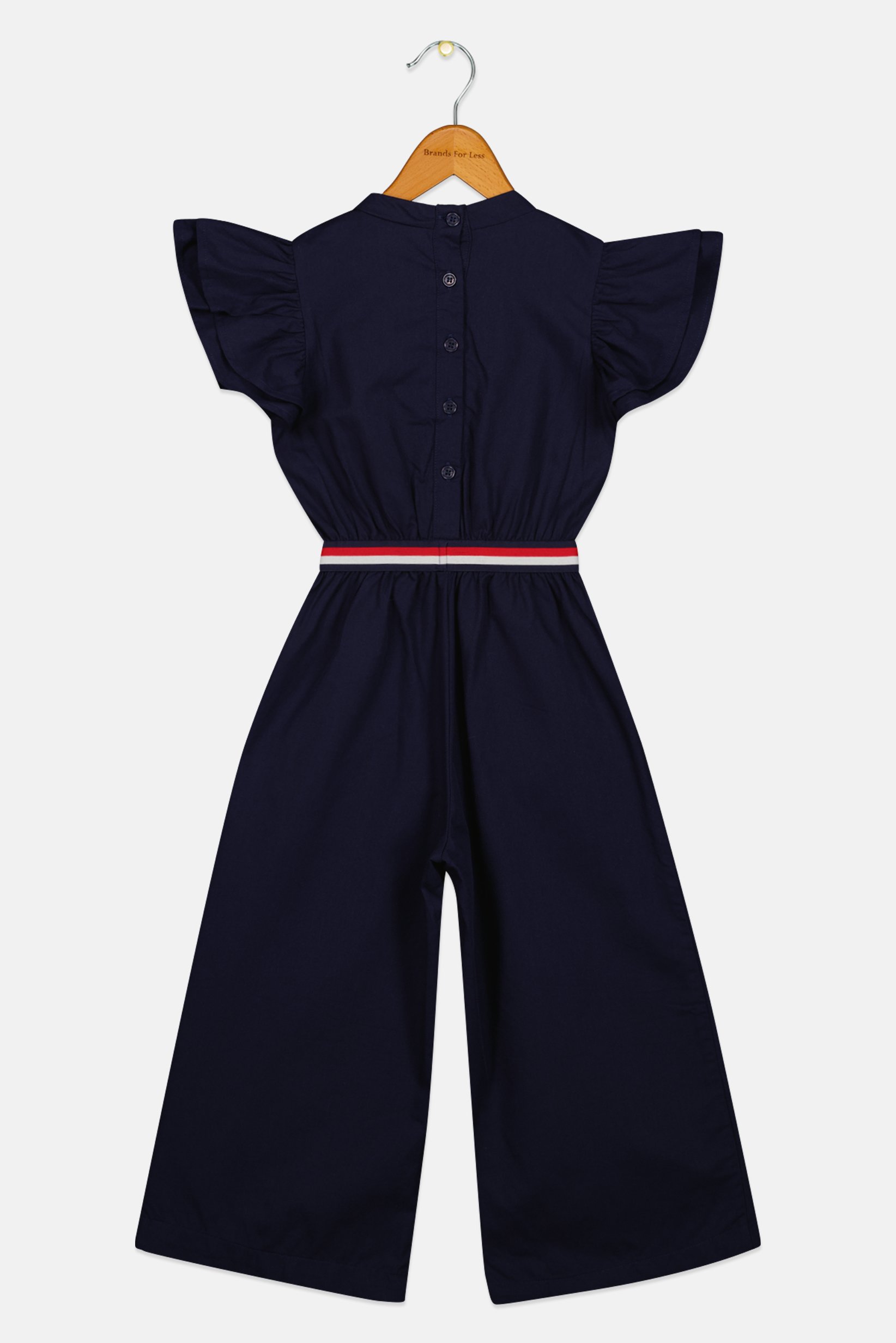 America Toddlers Girl Embroidered Logo Flutter Sleeve Jumpsuit, Navy