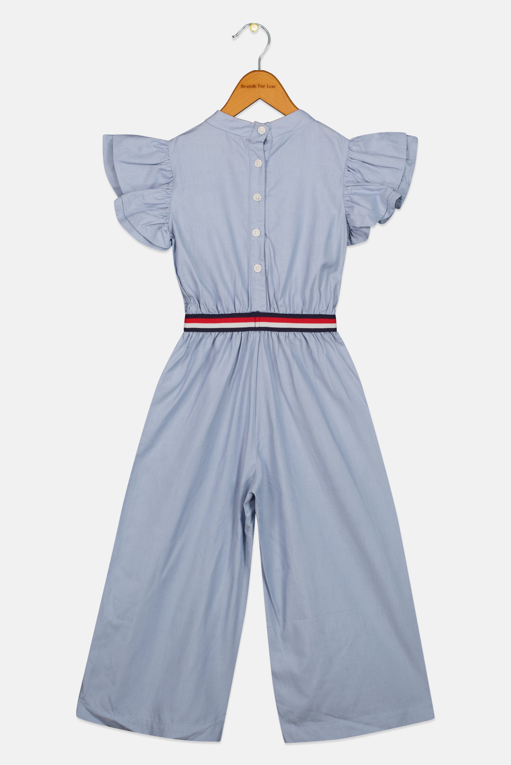 America Toddlers Girl Embroidered Logo Flutter Sleeve Jumpsuit, Slate Blue