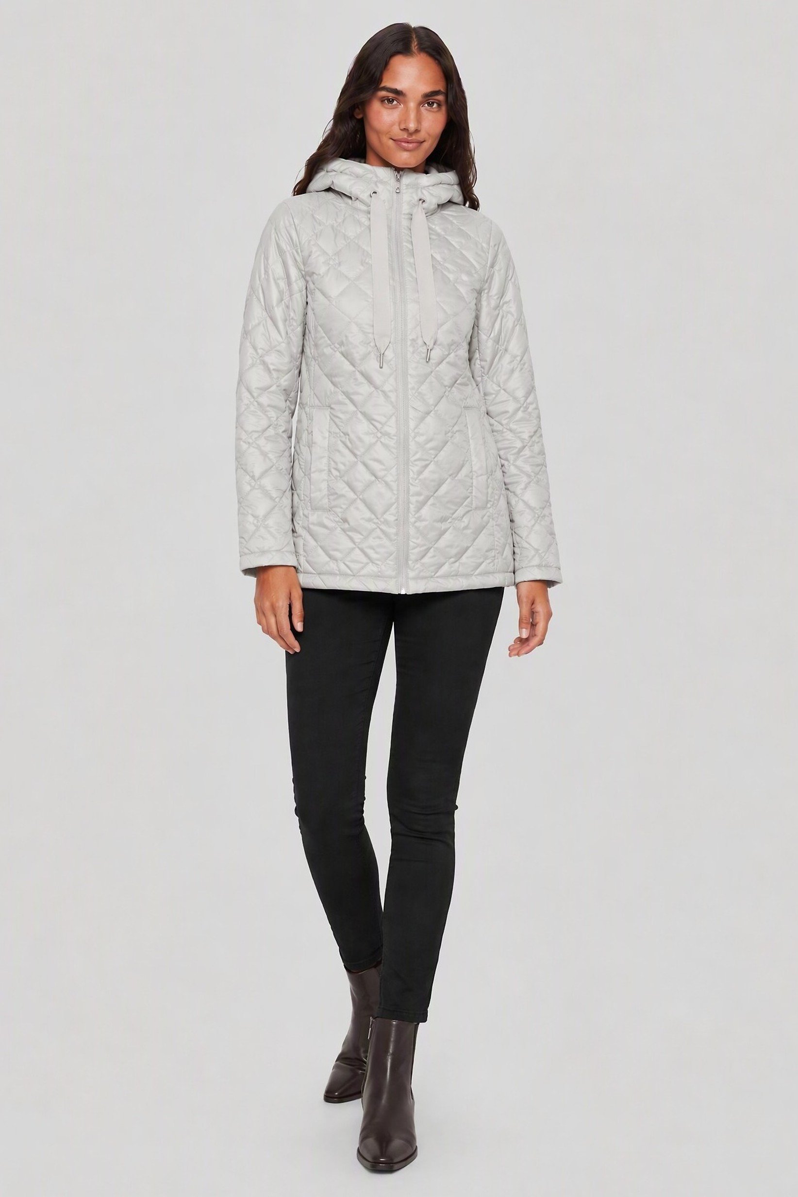 Women Quilted Puffer Jacket, Light Grey