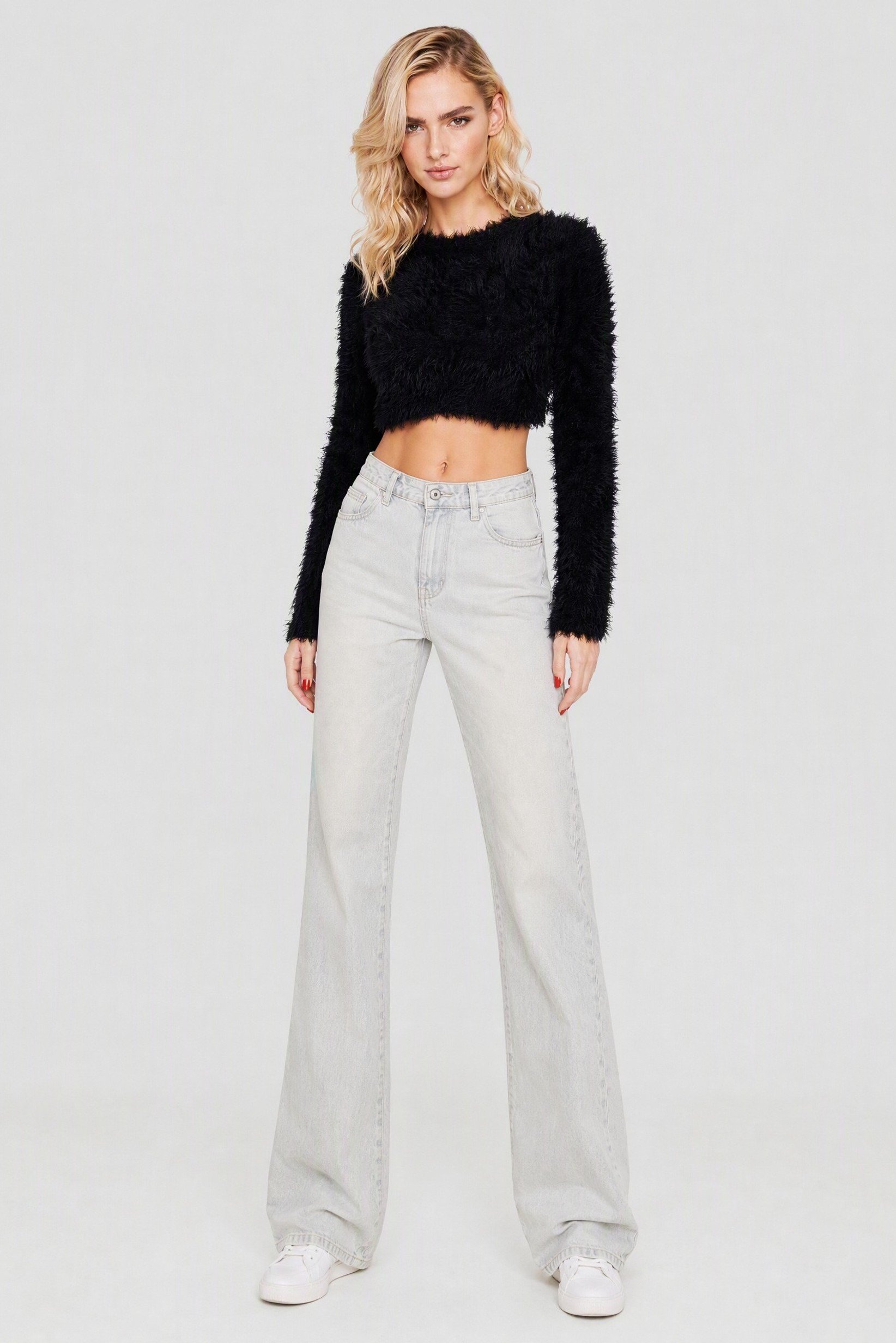 Women Textured Long Sleeve Top, Black