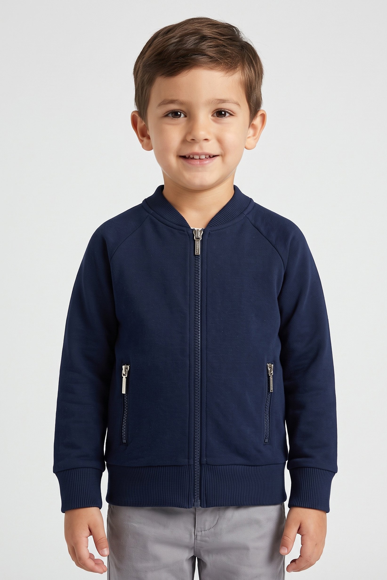 Toddlers Boy Full Zip Plain Jacket, Navy