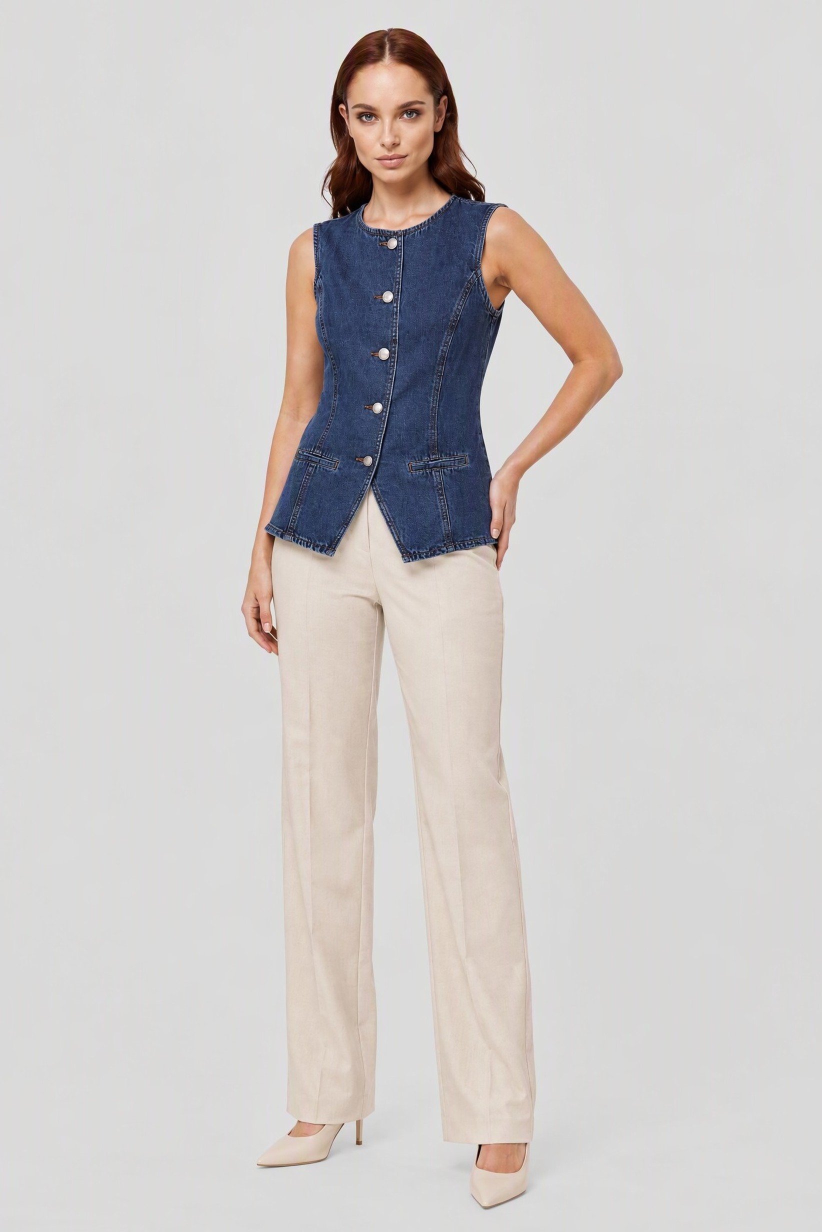 Women Regular Fit Washed Waistcoat, Blue