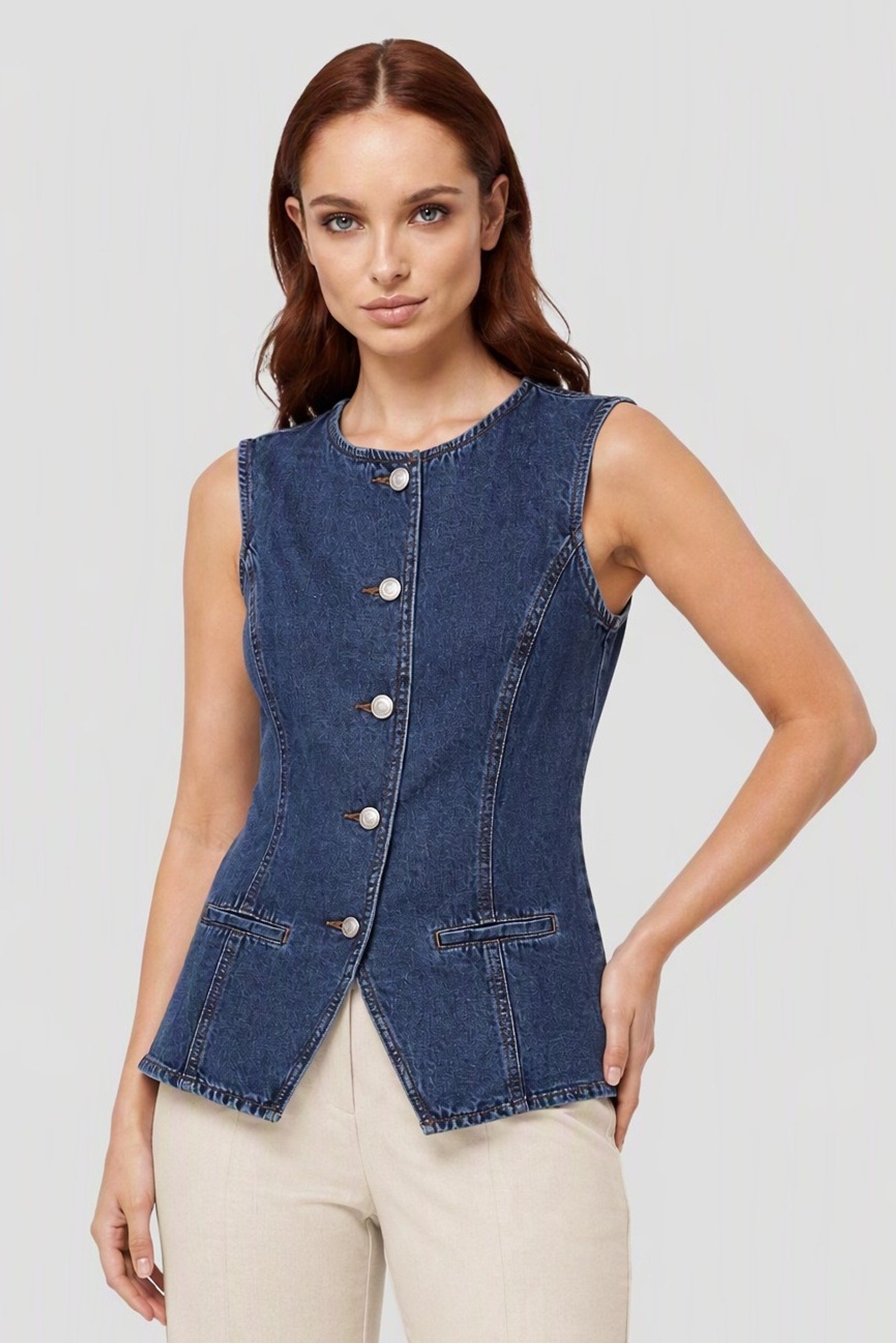 Women Regular Fit Washed Waistcoat, Blue