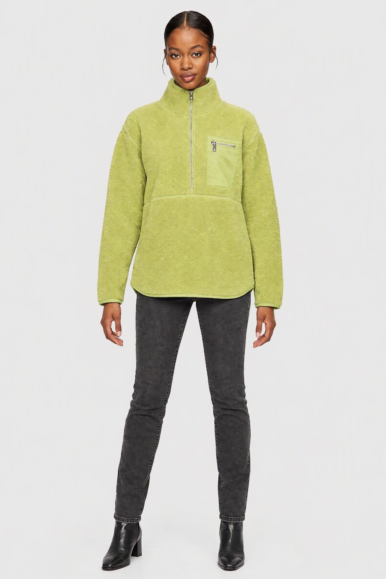 Women Textured Sherpa Jackets, Lime Green