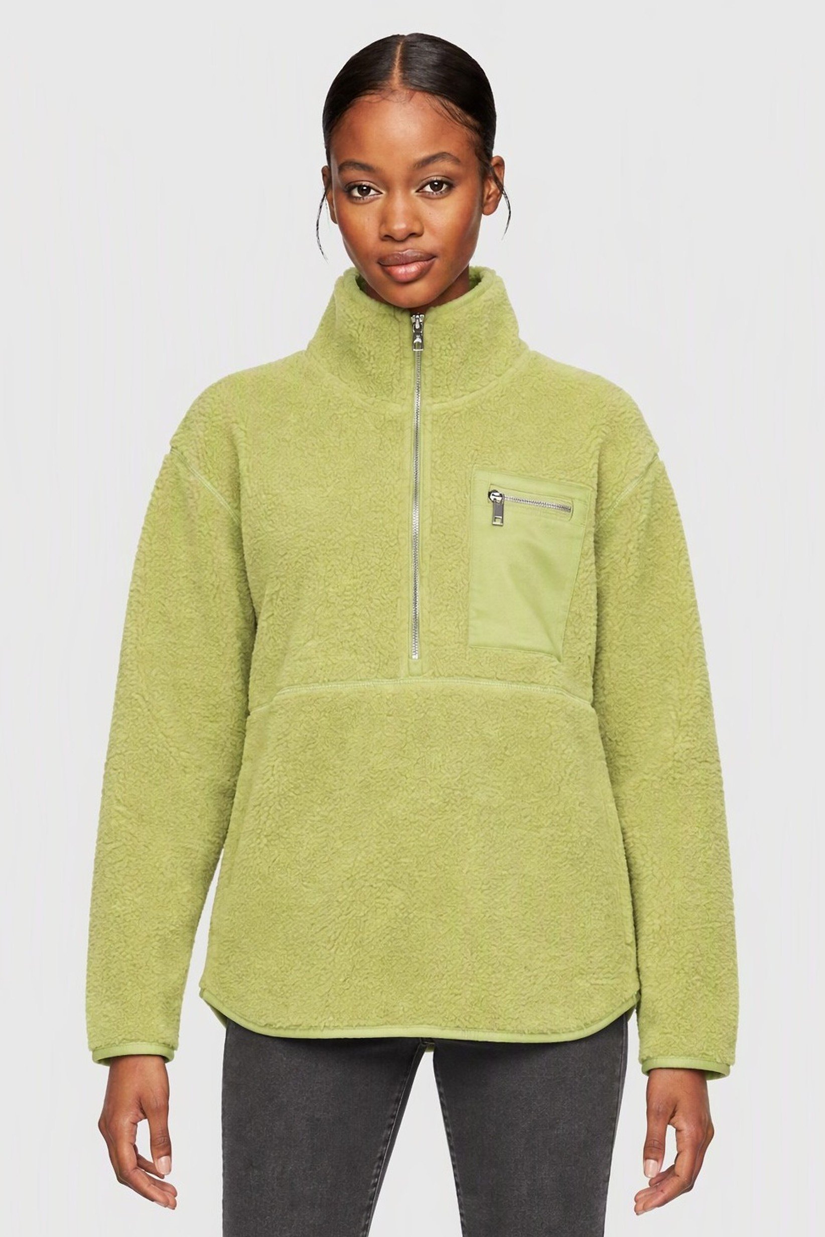 Women Textured Sherpa Jackets, Lime Green