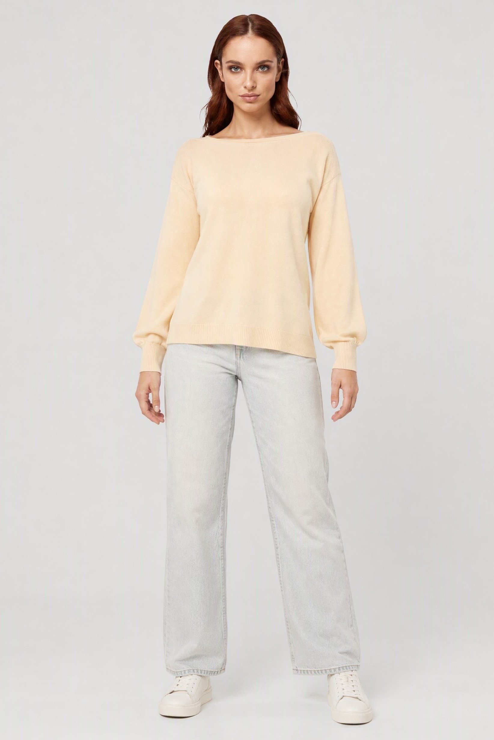 Women 2Pcs Boat Neck Long Sleeve Knitted Top, Multicolor