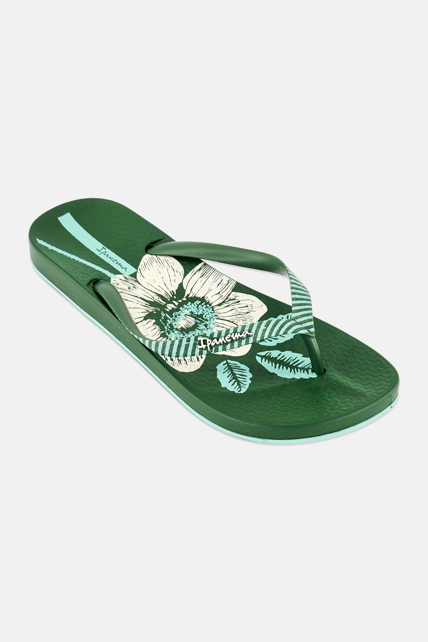 Women Floral Print Slip On Slippers, Dark Green