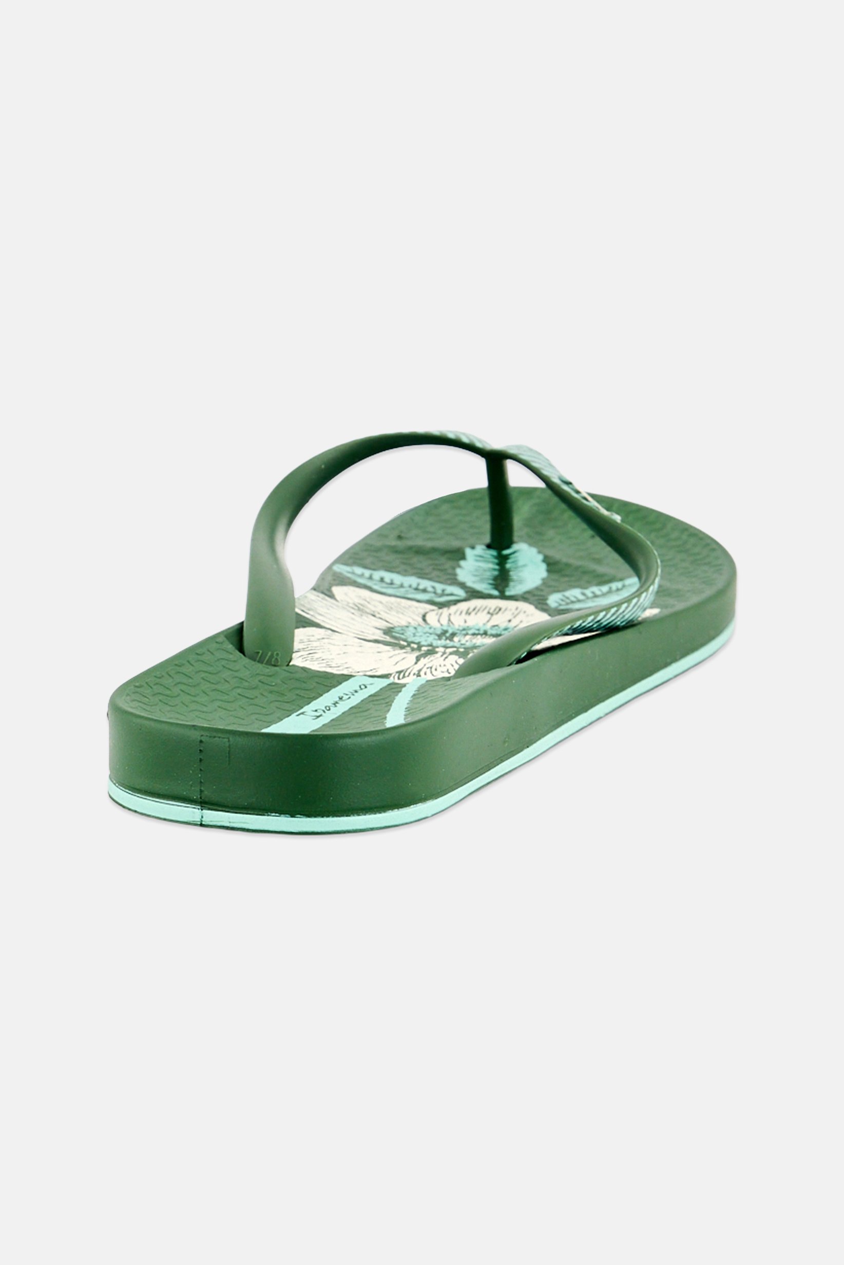 Women Floral Print Slip On Slippers, Dark Green