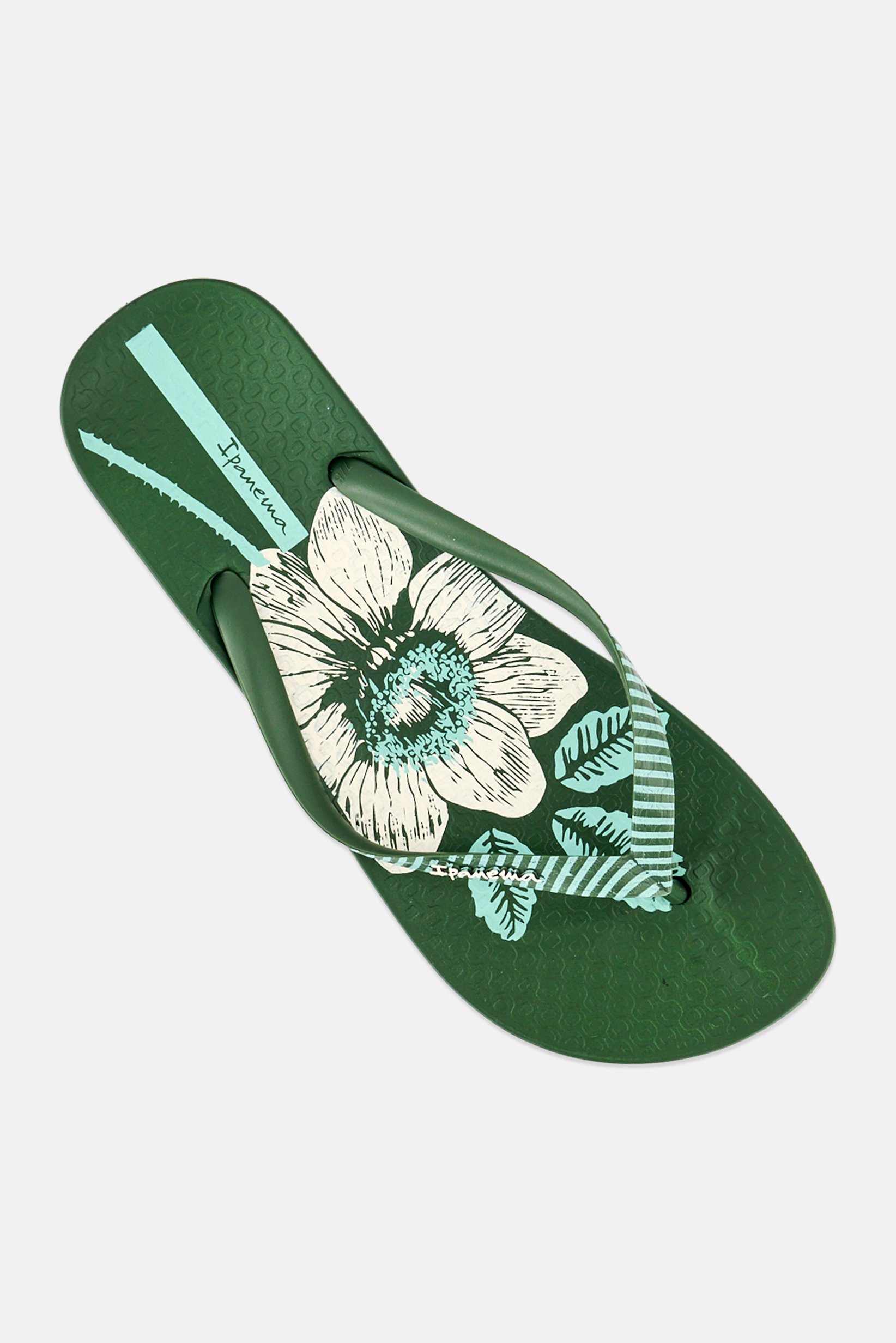 Women Floral Print Slip On Slippers, Dark Green