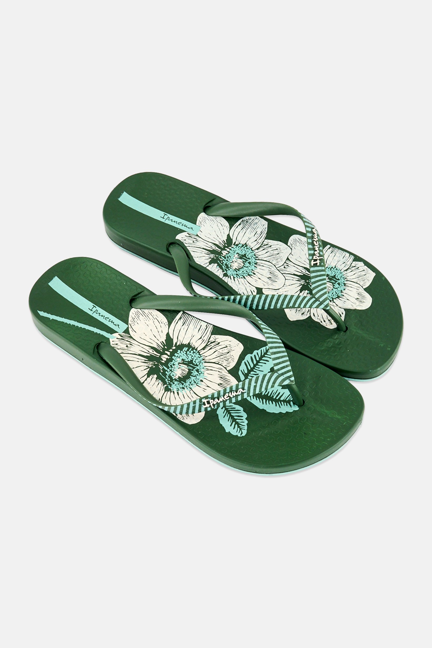 Women Floral Print Slip On Slippers, Dark Green