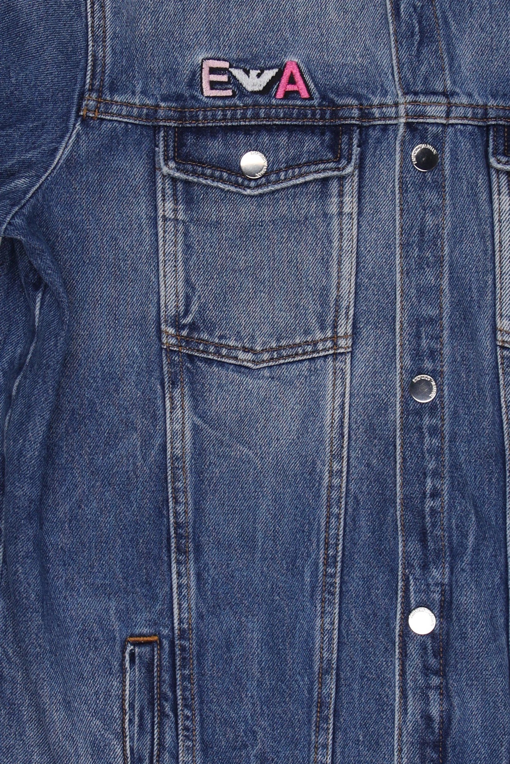 Emporio Armani Kids Girl Embroidered Logo Denim Jacket, Blue